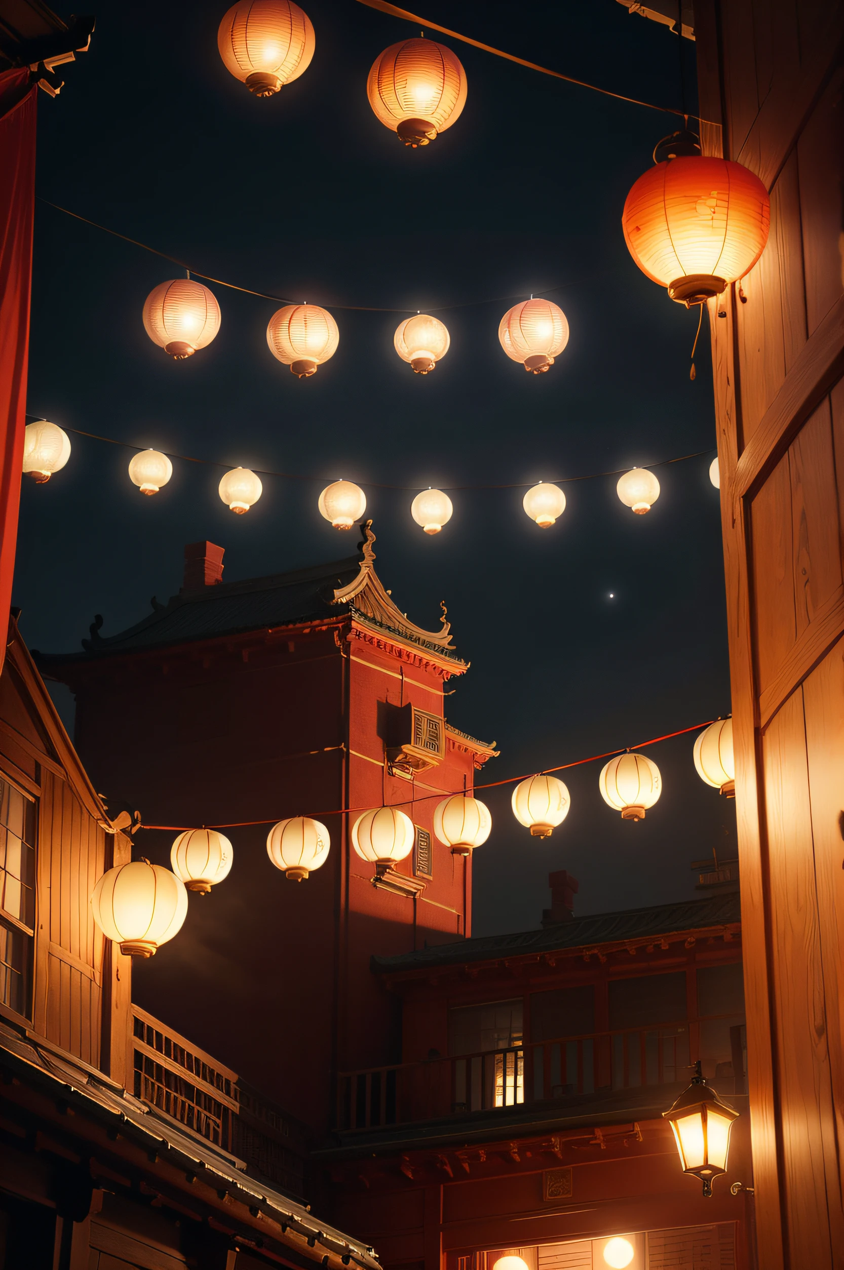 Moon cake,themoon,Mid-Autumn Festival,lanterns,ancient buildings,national day,red flags,k hd,the detail,Phonograph record,CD,Red beam light