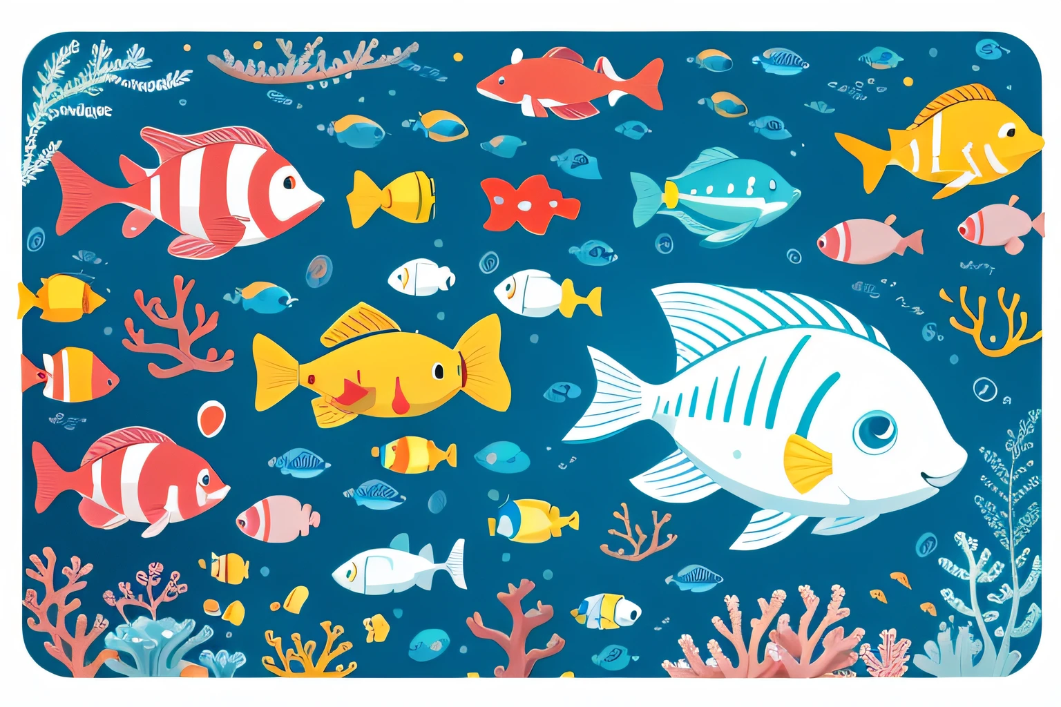 simple, vector, 4k, cheerful, white background, illustration, under water, sea, kids background, colorful, reef, flat color