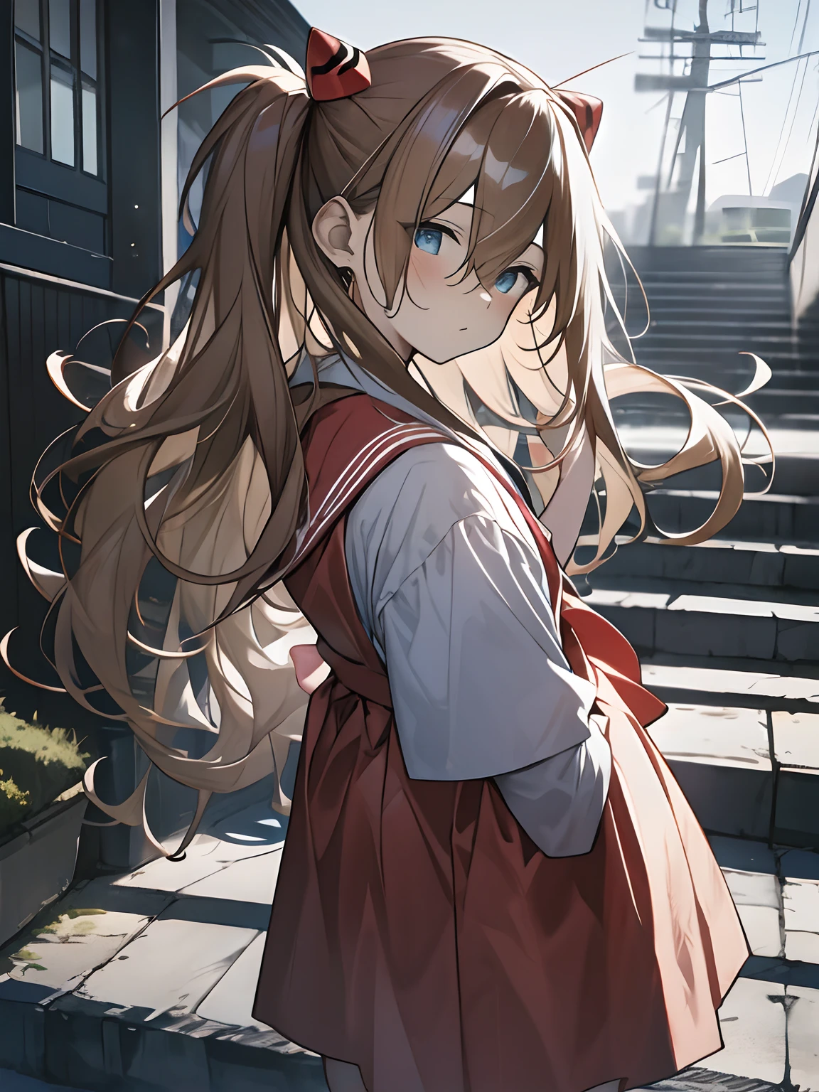 Asuka Langley Soryu,Blue eyes,hair between eyes,headware,Interface headset,Orange hair,Red ribbon、Ribbons、shcool uniform、skirts、Slip dress、Slip dress、Tokyo No. 3 Junior High School uniform、album artwork,Storytelling images
