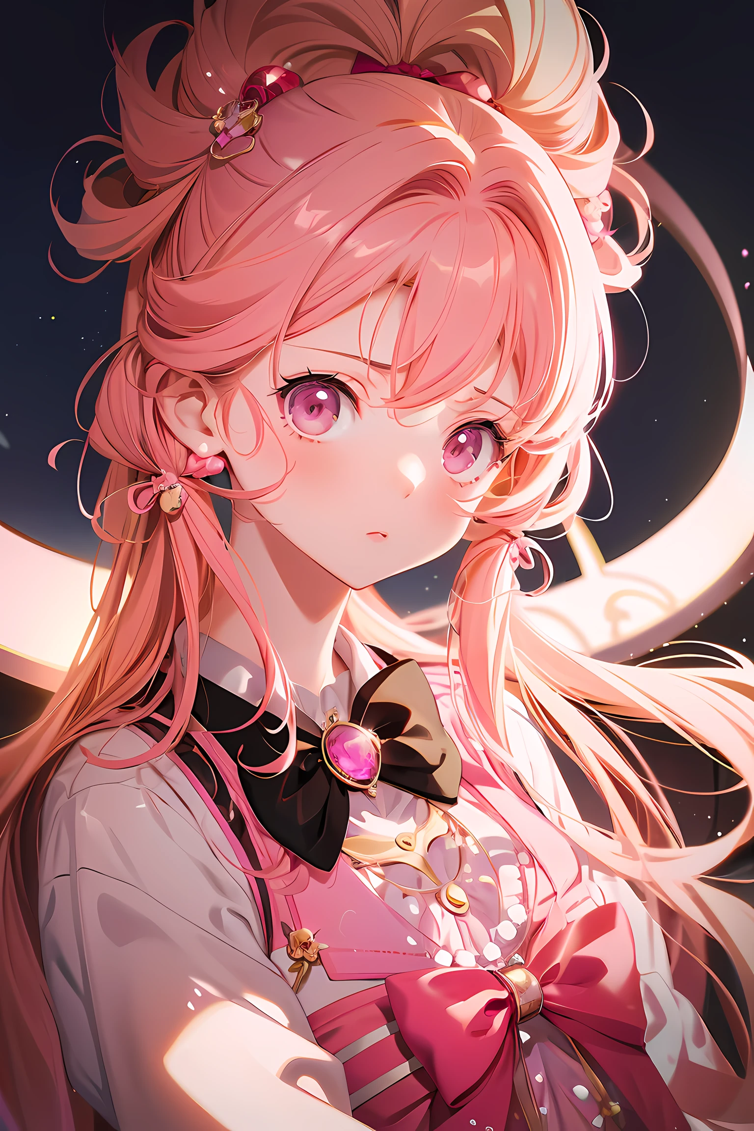 Anime girl with pink hair and hair bow, Kawaii realistic portrait, Guviz, portrait of magical girl, cute character, lovely art style, anime moe art style, character art of maple story, cute portrait, Cute anime girl portrait, portrait of a small, Guviz-style artwork, Splash art anime ****