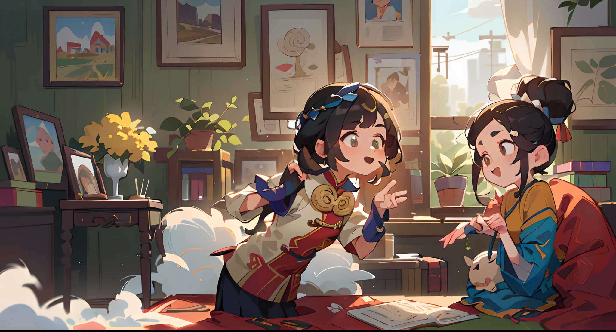 Ancient Chinese girl((Need)), ((tmasterpiece)), (A detailed), Soft colors of indoor Spring Festival, (Detailed cloud view:1.3), (A high resolution:1.2)Perfect quality,Clear focus(Clutter - home:0.8), (tmasterpiece:1.2) (realisticlying:1.2) (bokeh) (best qualtiy) (detailedskin:1.3) (complexdetails) (8K) (detailedeyes) (Sharp focus),(having fun)