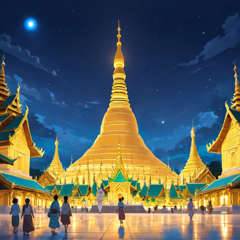 Shwedagon Pagoda, Shwedagon Pagoda at night、Shwedagon Pagoda lit up