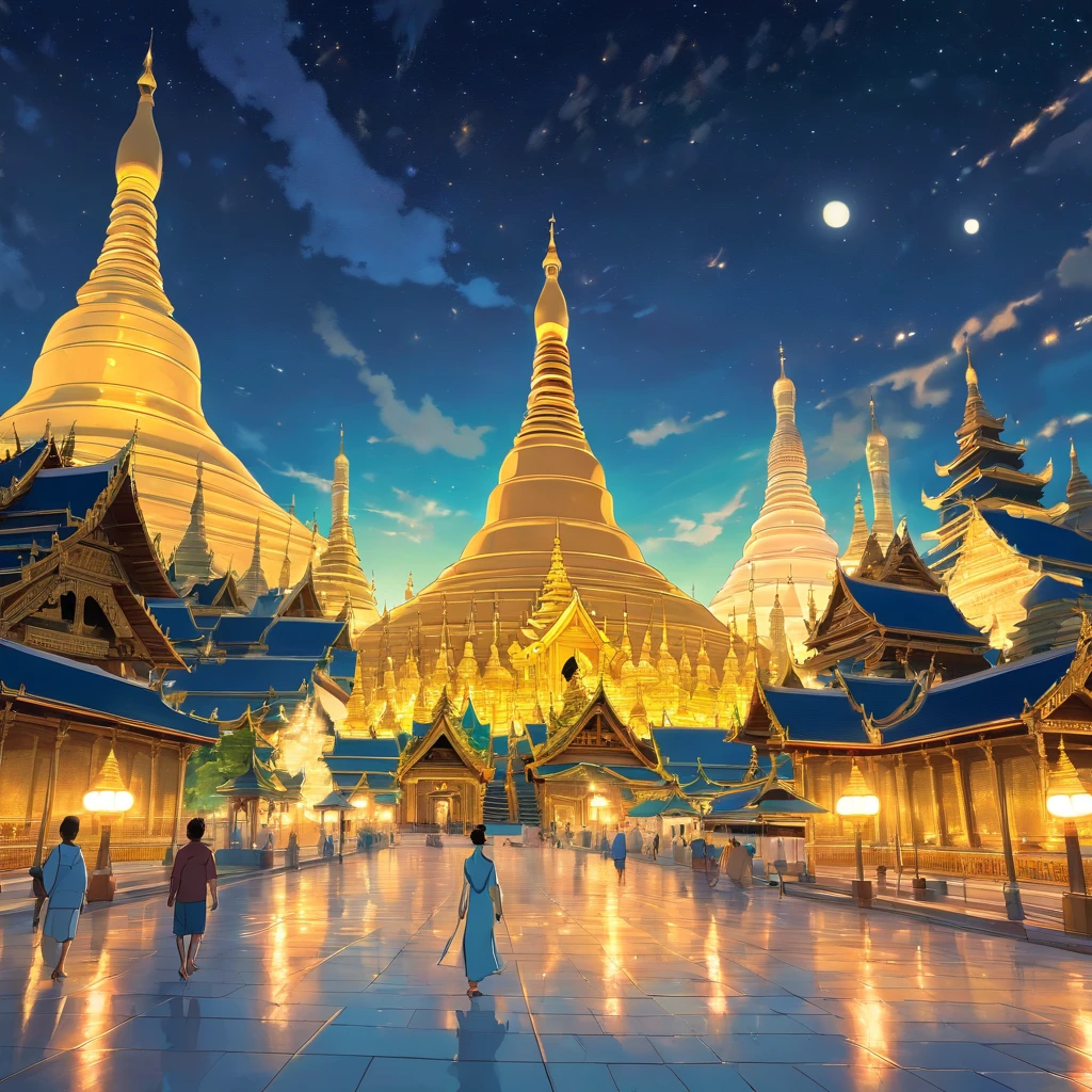 Shwedagon Pagoda, Shwedagon Pagoda at night、Shwedagon Pagoda lit up