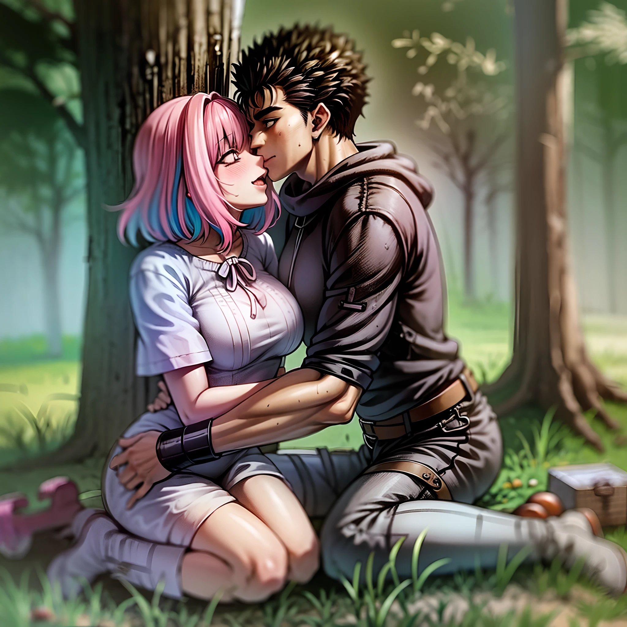 riamu, guts, couple, husband and wife, lovey dovey couple being happy in picnic, hug,kiss