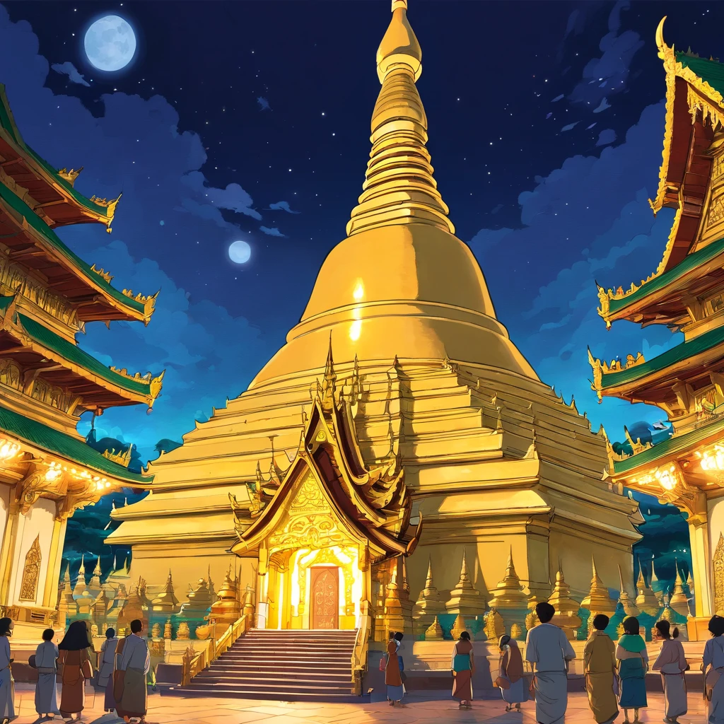 Shwedagon Pagoda, Shwedagon Pagoda at night、Shwedagon Pagoda lit up