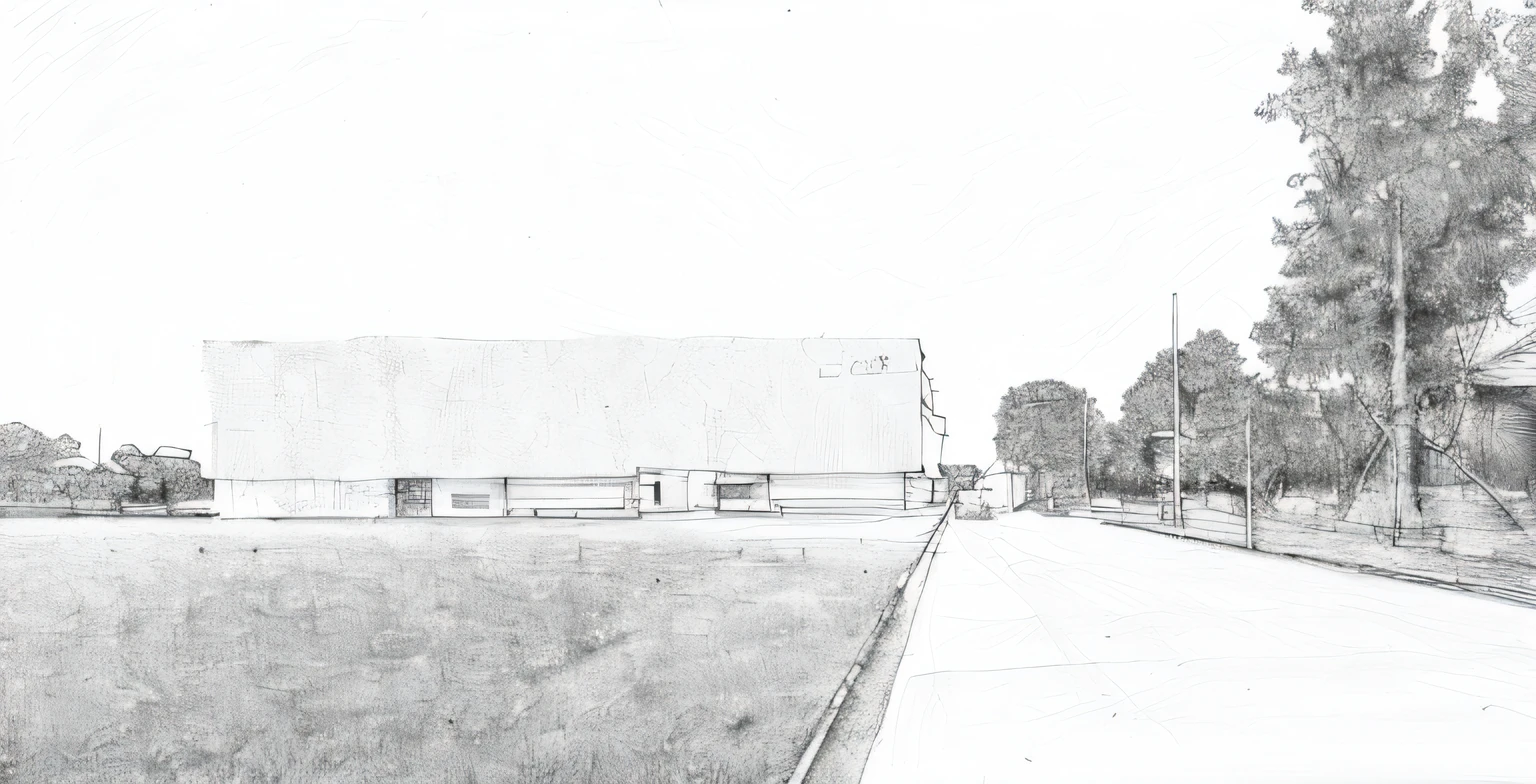 Drawing of streets with buildings and trees as a background, Architectural sketch pen drawing,Inspired by Zhong Xunzheng,hand-painted lines,Simple and clean