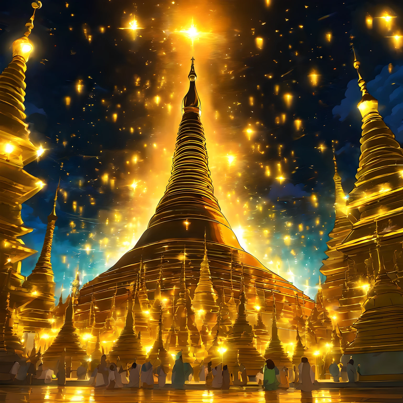 Shwedagon Pagoda, Shwedagon Pagoda at night、Shwedagon Pagoda lit up