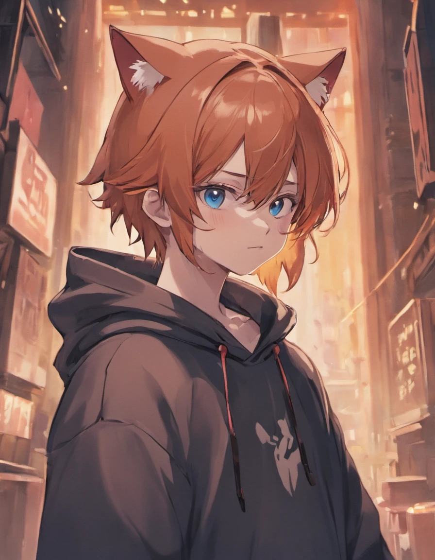 Anime boy in hoodie with cat ears