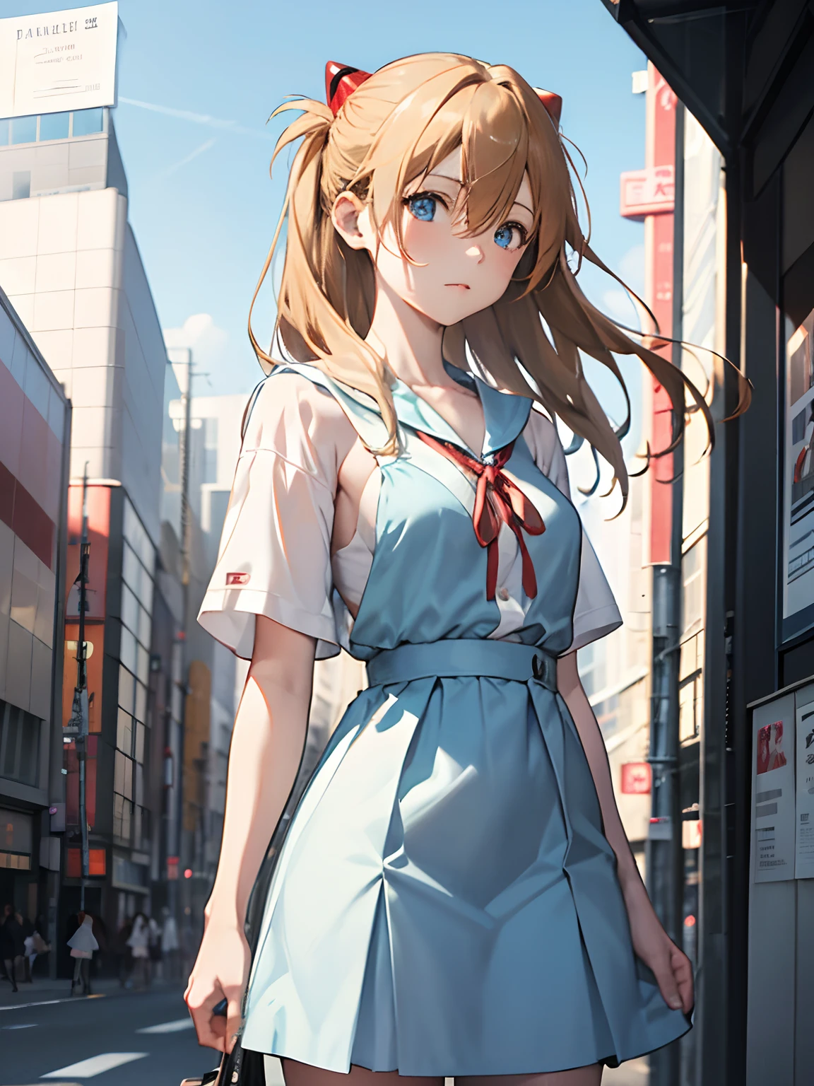 Asuka Langley Soryu,Blue eyes,hair between eyes,headware,Interface headset,Orange hair,Red ribbon、Ribbons、shcool uniform、skirts、Slip dress、Slip dress、Tokyo No. 3 Junior High School uniform、album artwork,Storytelling images