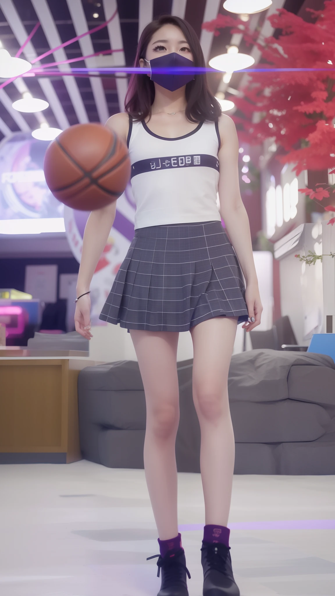 White-skinned woman in skirt, Surrealism female students, wearing dresses, wearing basketball jersey, Skirt, Surrealism female students, extreme low angle long shot, wearing skirt and high socks, wearing a tanktop and skirt, Short skirt, Realistic schoolgirl, trending on cgstation, Wearing a crop top and miniskirt there is a woman in a short skirt and a white shirt posing, Anime girl cosplay, maple story gun girl, trending at cgstation, Anime cosplay, Ayaka cosplay, White Cat Girl, roseanne park of blackpink, gogo dancer, rpgmaker, Junko Enoshima, smooth white tight clothes suit, jia, publicity cosplay, cosplay, lalisa manoban of blackpink