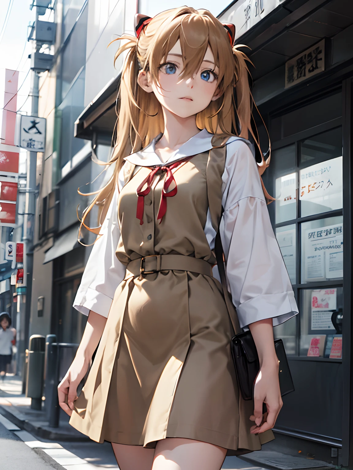 Asuka Langley Soryu,Blue eyes,hair between eyes,headware,Interface headset,Orange hair,Red ribbon、Ribbons、shcool uniform、skirts、Slip dress、Slip dress、Tokyo No. 3 Junior High School uniform、album artwork,Storytelling images