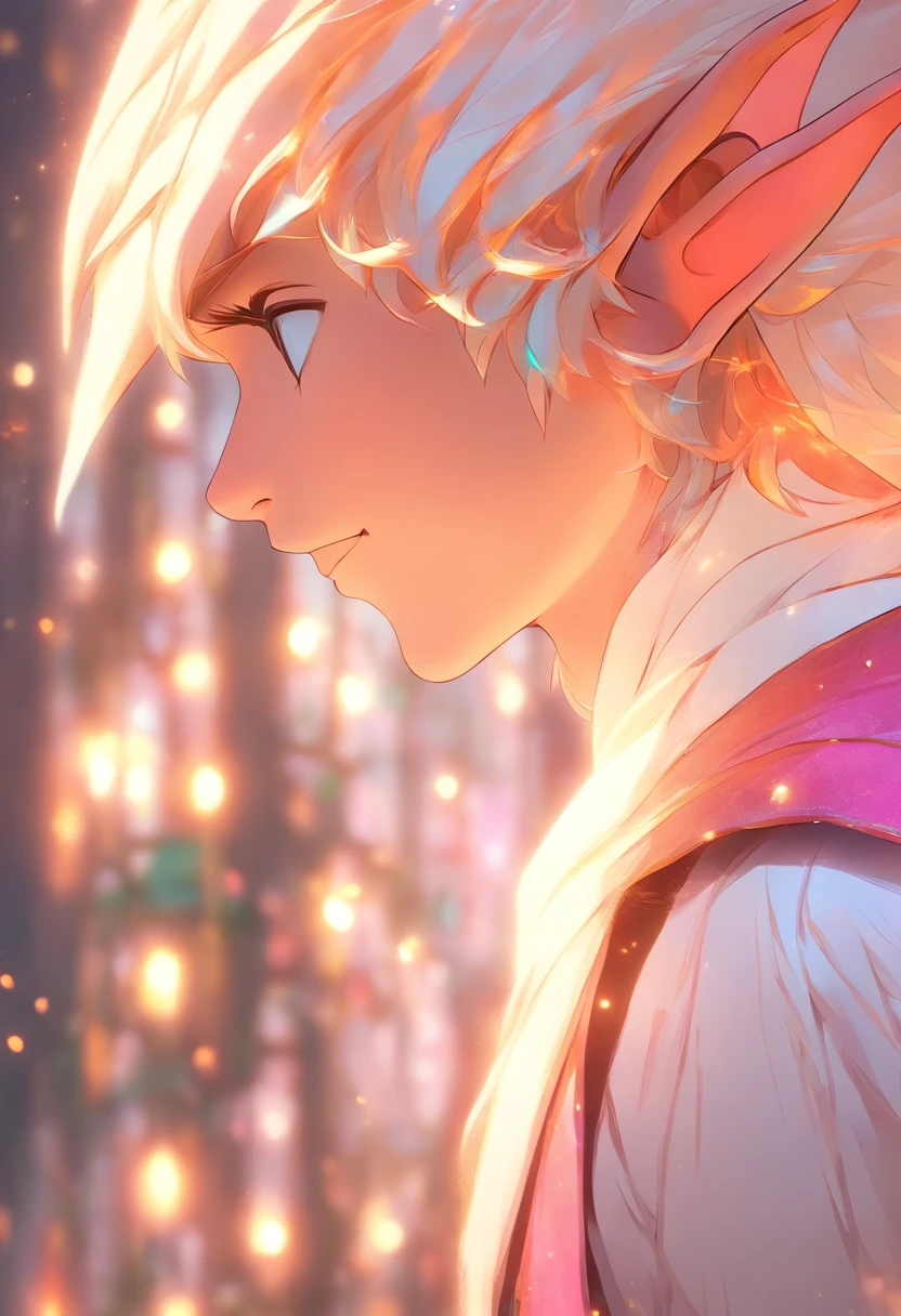 elf , side profile, lonely, white color mostly, slight orange, pink, blus