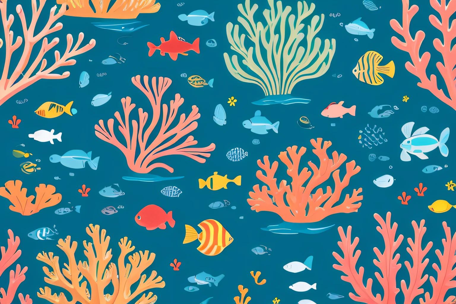 simple, vector, 4k, cheerful, flat background, illustration, under water, sea, kids background, colorful, reef, flat color