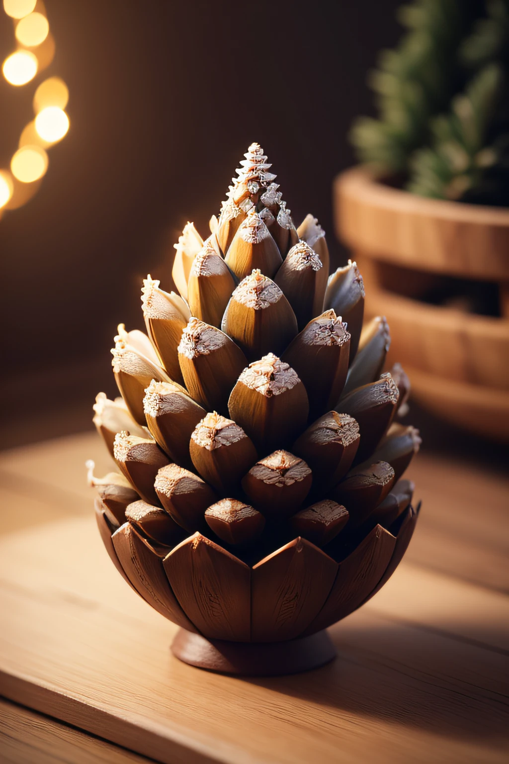 a pine cone highlighted by lights like in a photo studio