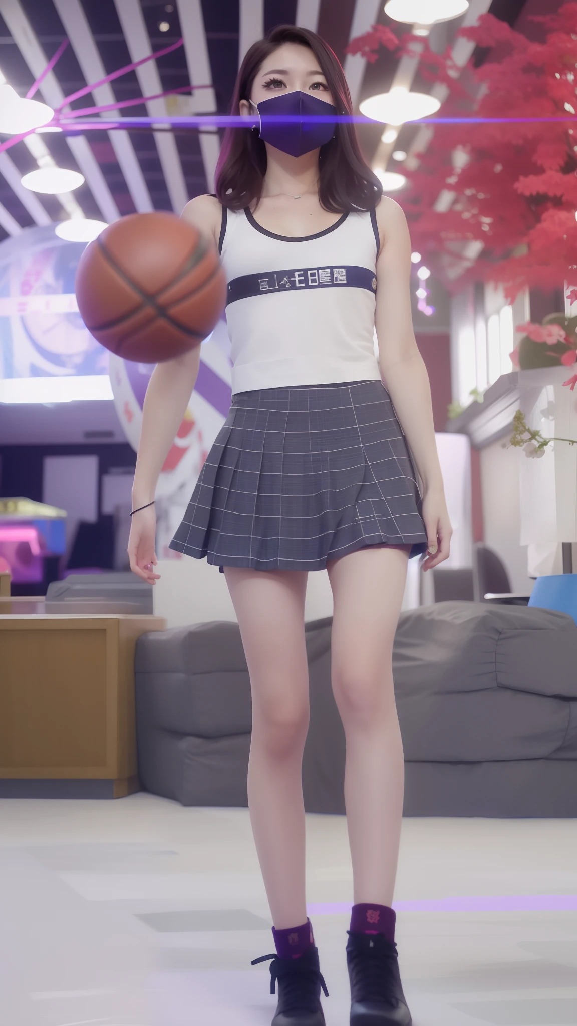 White-skinned woman in skirt, Surrealism female students, wearing dresses, wearing basketball jersey, Skirt, Surrealism female students, extreme low angle long shot, wearing skirt and high socks, wearing a tanktop and skirt, Short skirt, Realistic schoolgirl, trending on cgstation, Wearing a crop top and miniskirt there is a woman in a short skirt and a white shirt posing, Anime girl cosplay, maple story gun girl, trending at cgstation, Anime cosplay, Ayaka cosplay, White Cat Girl, roseanne park of blackpink, gogo dancer, rpgmaker, Junko Enoshima, smooth white tight clothes suit, jia, publicity cosplay, cosplay, lalisa manoban of blackpink