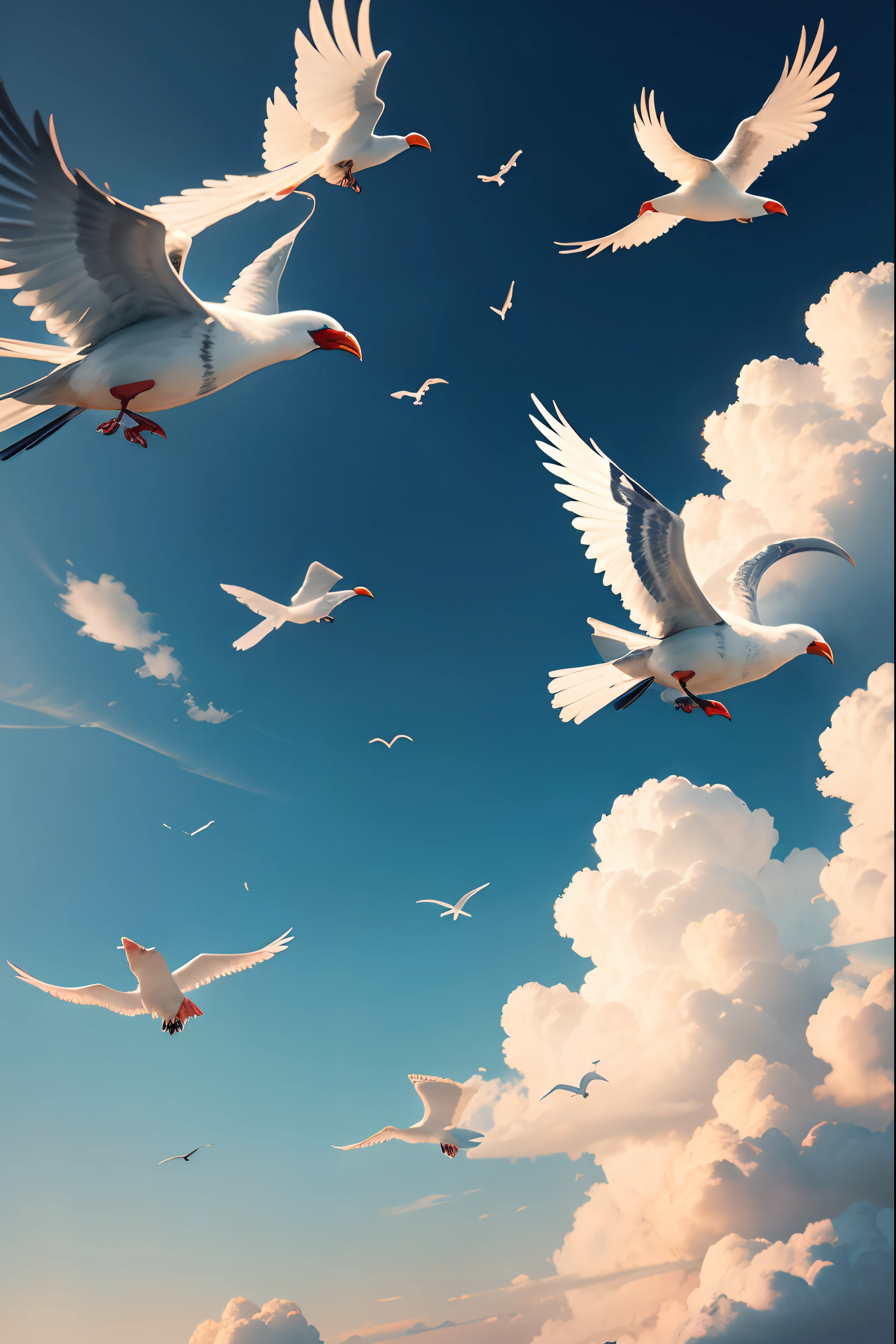 A flock of birds migrating across the sky, printable --auto