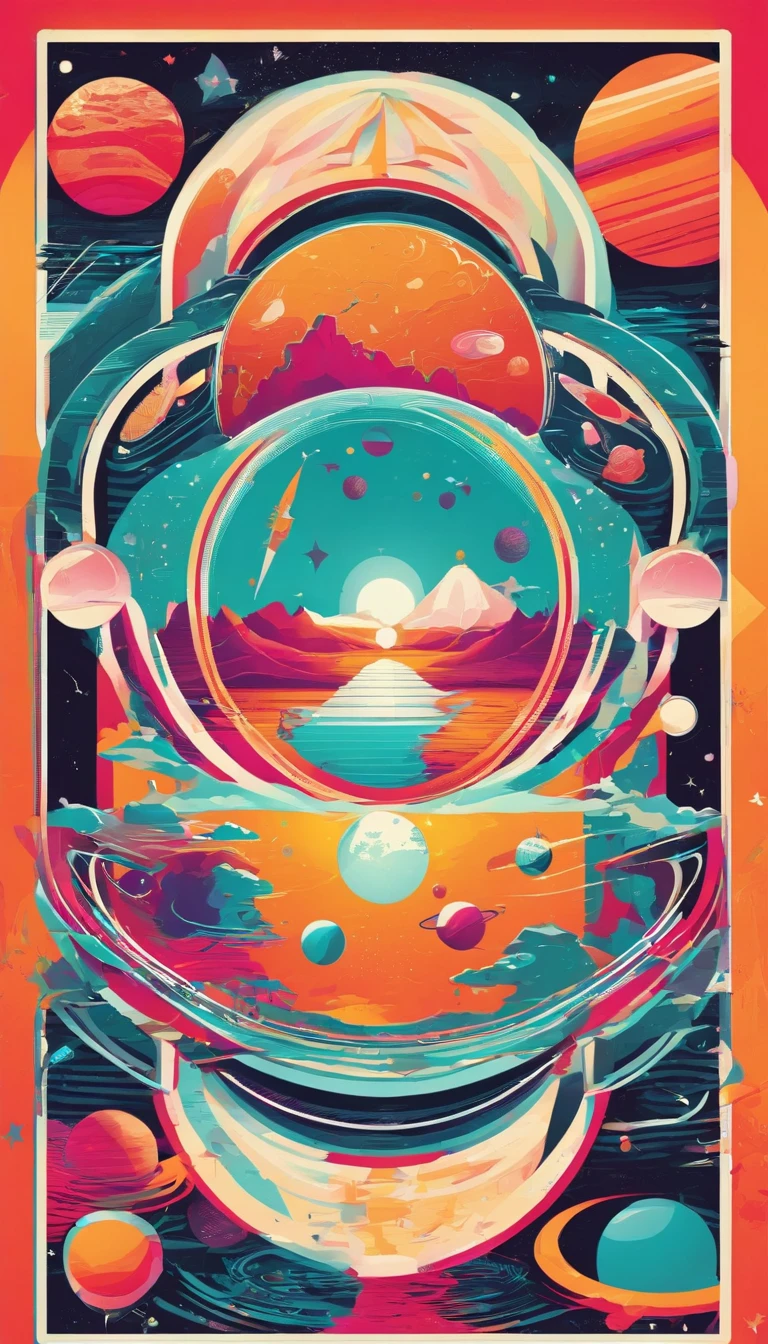 Colorful futuristic space illustration,There's a planet in the middle, a beautiful artwork illustration