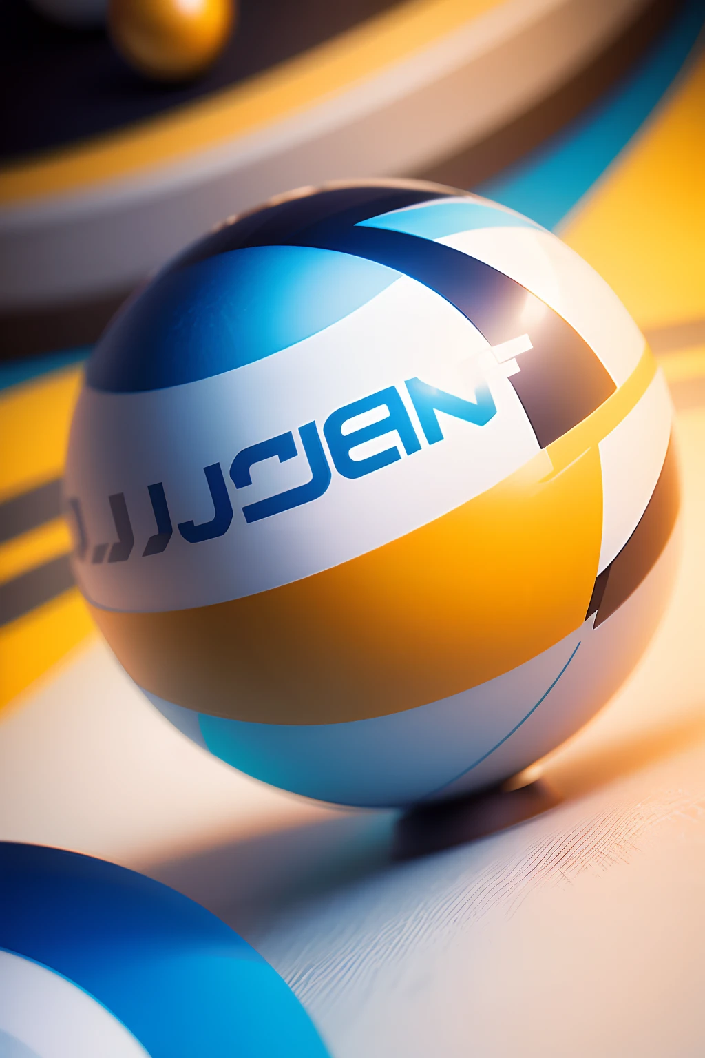 Create a spherical brand logo, utilizando as cores branco e azul, incorporando um aspecto 3D a imagem desta cando os termos "JS Varejista"