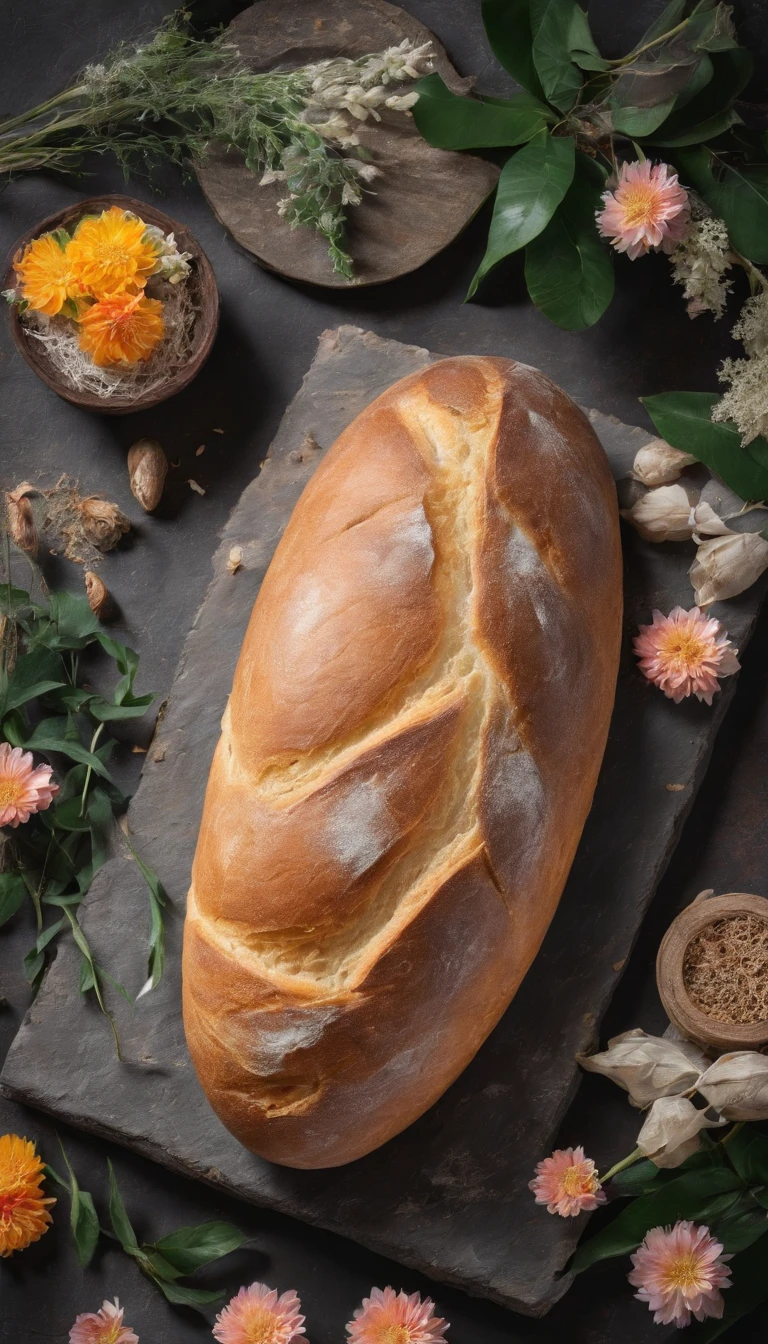 Middle bread,The environment is surrounded by flowers and plants