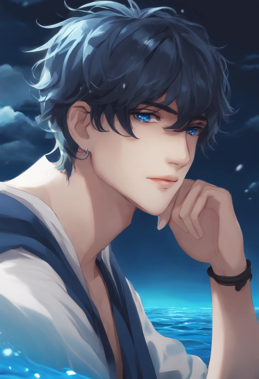 cool blue water anime boy