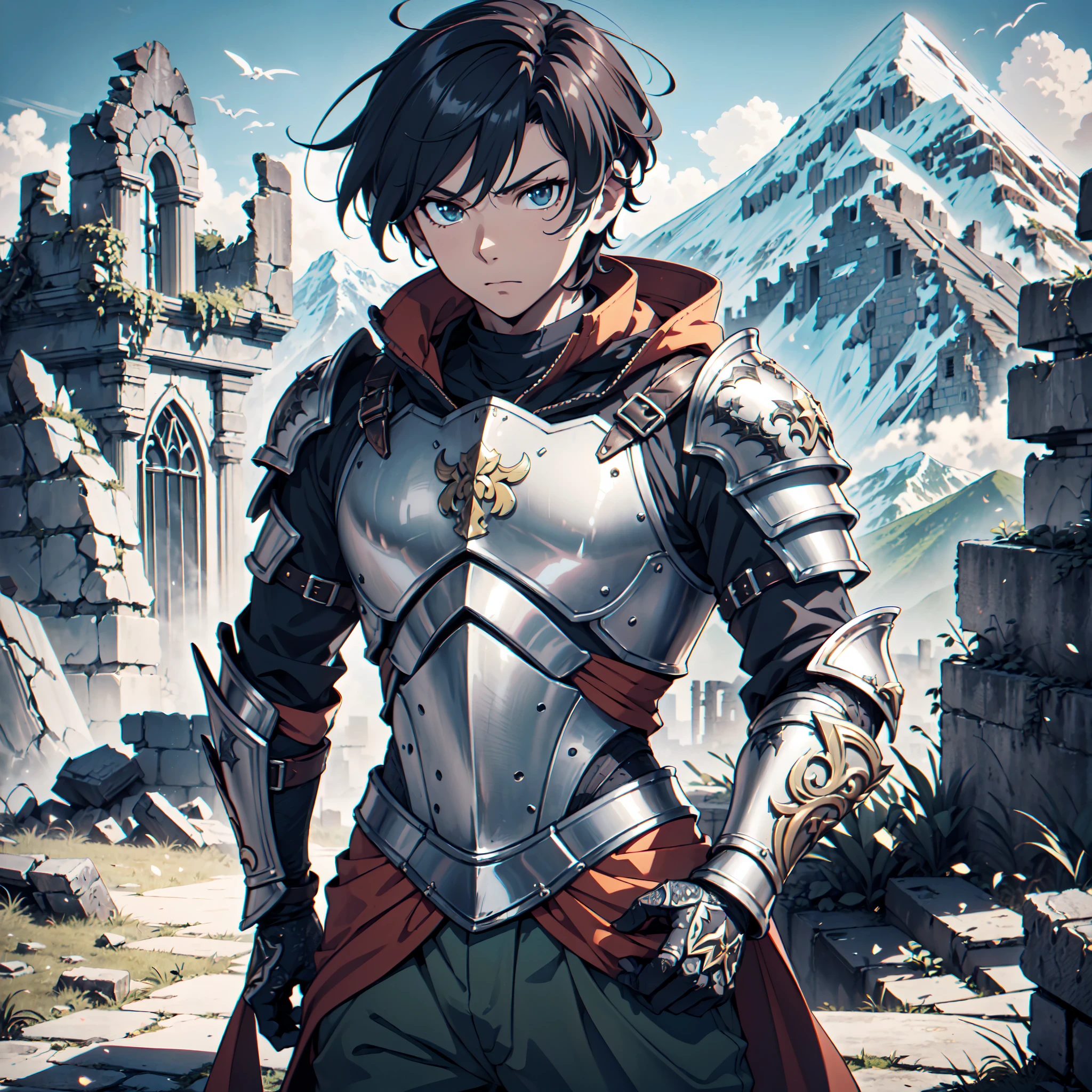 128K Ultra High Definition,
128K Ultra High Quality,
128K Ultra High Resolution,
Best Definition,
Best Quality,
Best Resolution,
Perfectly Detailed,
Perfectly Designed,
Extremely Detailed,
Extremely Designed,
Hyper Detailed,
Hyper Definition,
Hyper Quality,
Hyper Resolution,
Masterpiece,
(((Anime))),
Front Shot Body Shot,
(((Boy))),
Handsome,
Muscular Body,
Hyper Detailed Short Hair,
(((Hyper Detailed Armor Plates))),
(((Hyper Detailed Baron Armor))),
(((Hyper Detailed Mountain Ruins Background Scenery))),