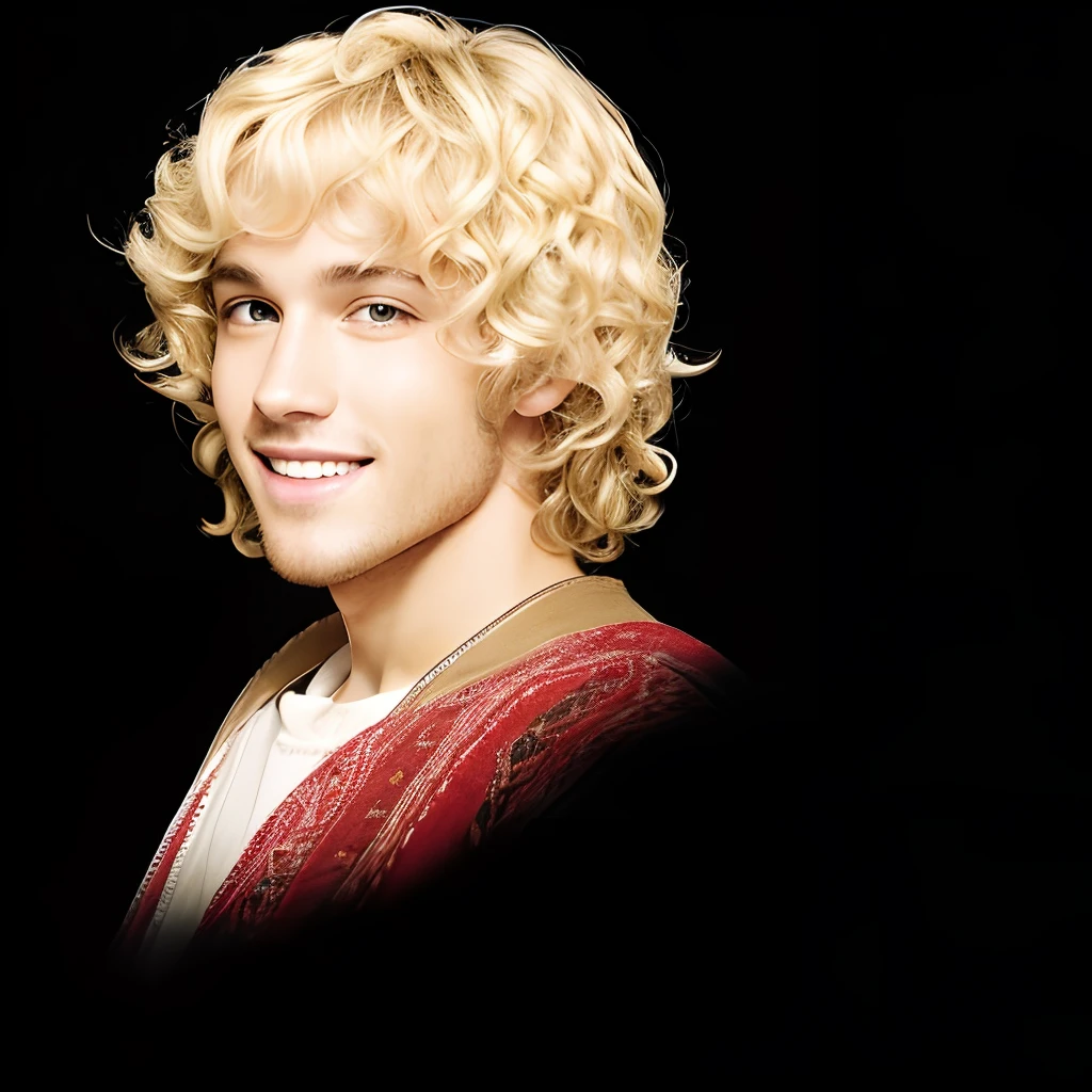 Man, blonde slightly curly hair, angelic smile