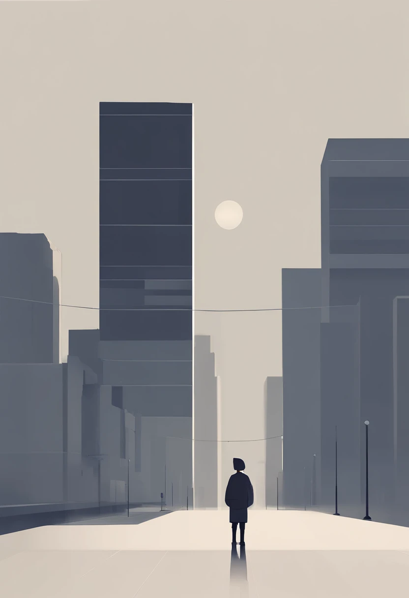 indie game art, simple, minimalist, gray colors, city landscape, geometric, dystopian