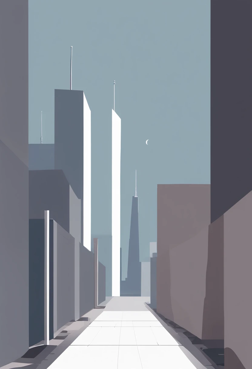 indie game art, simple, minimalist, gray colors, city landscape, geometric, dystopian