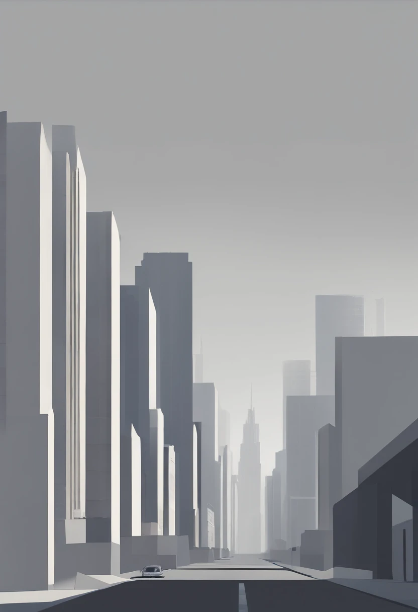 indie game art, simple, minimalist, gray colors, city landscape, geometric, dystopian