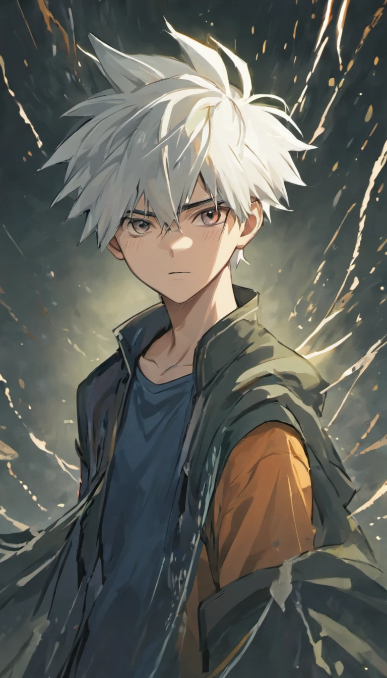 Kakashi Hatake Very cool, cold eyes, Absurd resolution, high resolution, (masterpiece: 1.4), hyper-detail, young man's messy short white hair , thunder, Abstract fantasy background