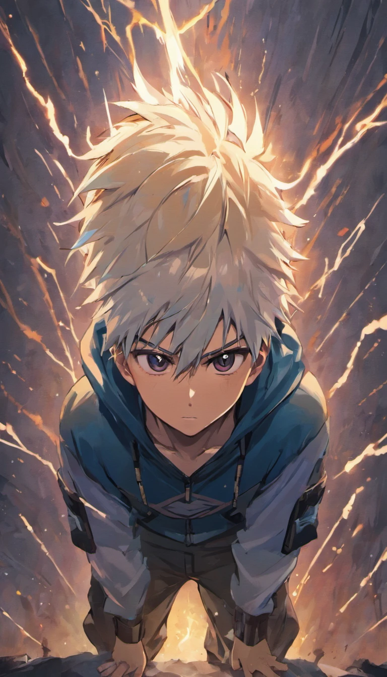 Kakashi Hatake Very cool, cold eyes, Absurd resolution, high resolution, (masterpiece: 1.4), hyper-detail, young man's messy short white hair , thunder, Abstract fantasy background