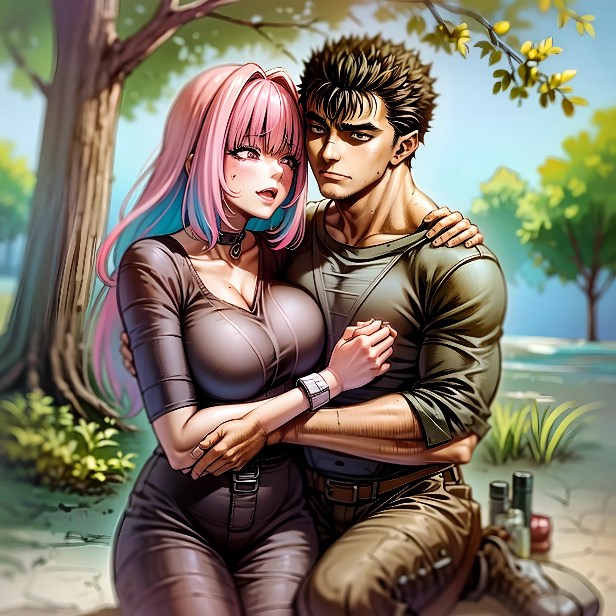 riamu, guts, couple, husband and wife, lovey dovey couple being happy in picnic, hug,kiss