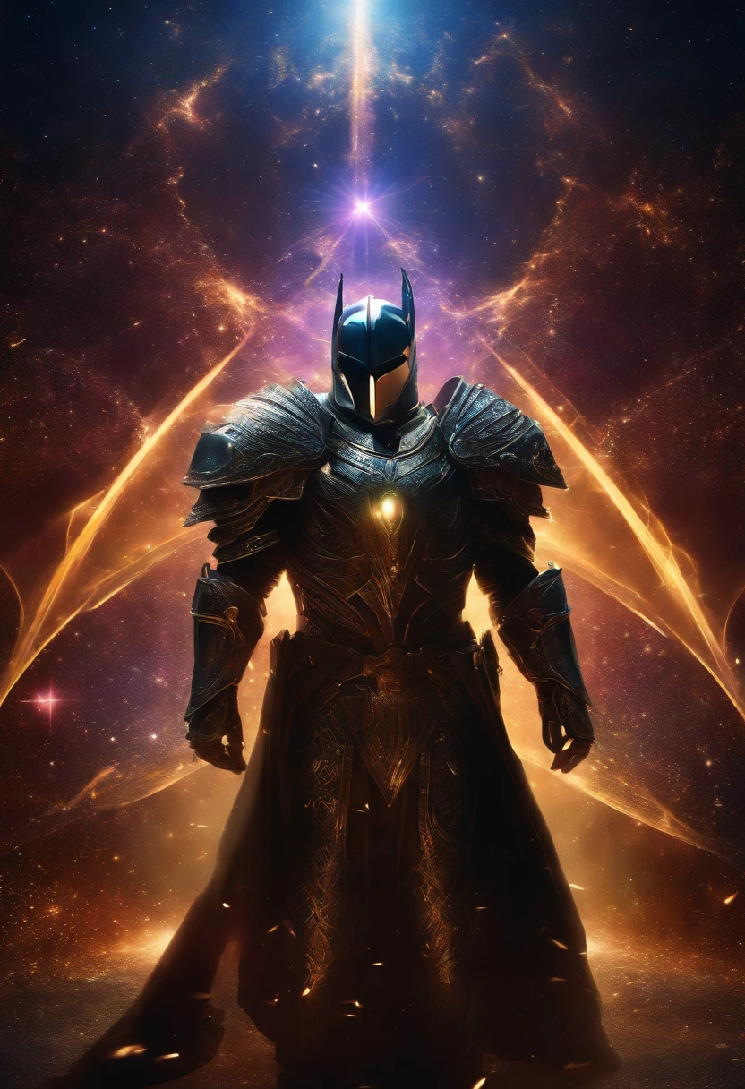 Cosmic Fallen Knight, olhos claros brilhante, estranho, assustador, Pesadelo, cores muito brilhantes, light particles, com luz brilhante, Mshiff, Arte do papel de parede, Papel de parede UHD
