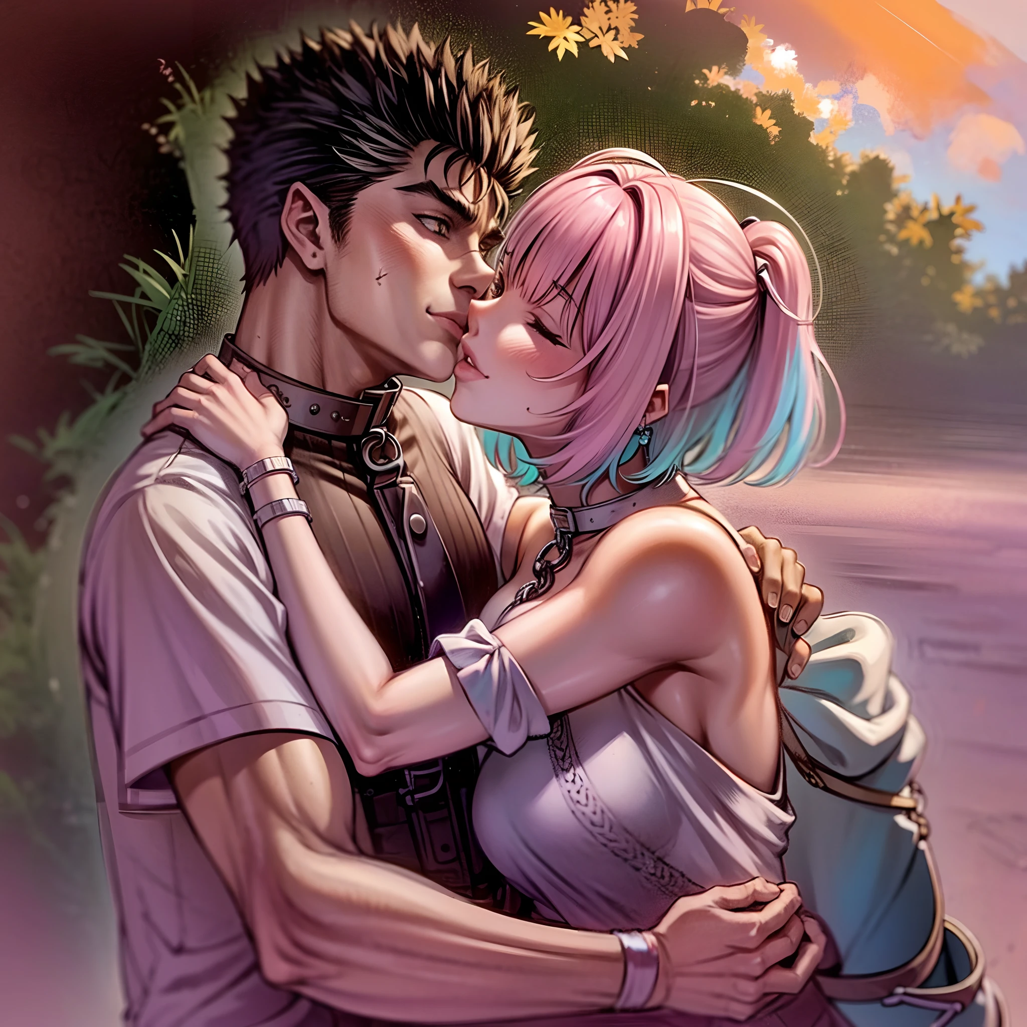 riamu, guts, couple, husband and wife, lovey dovey couple being happy in picnic, hug,kiss