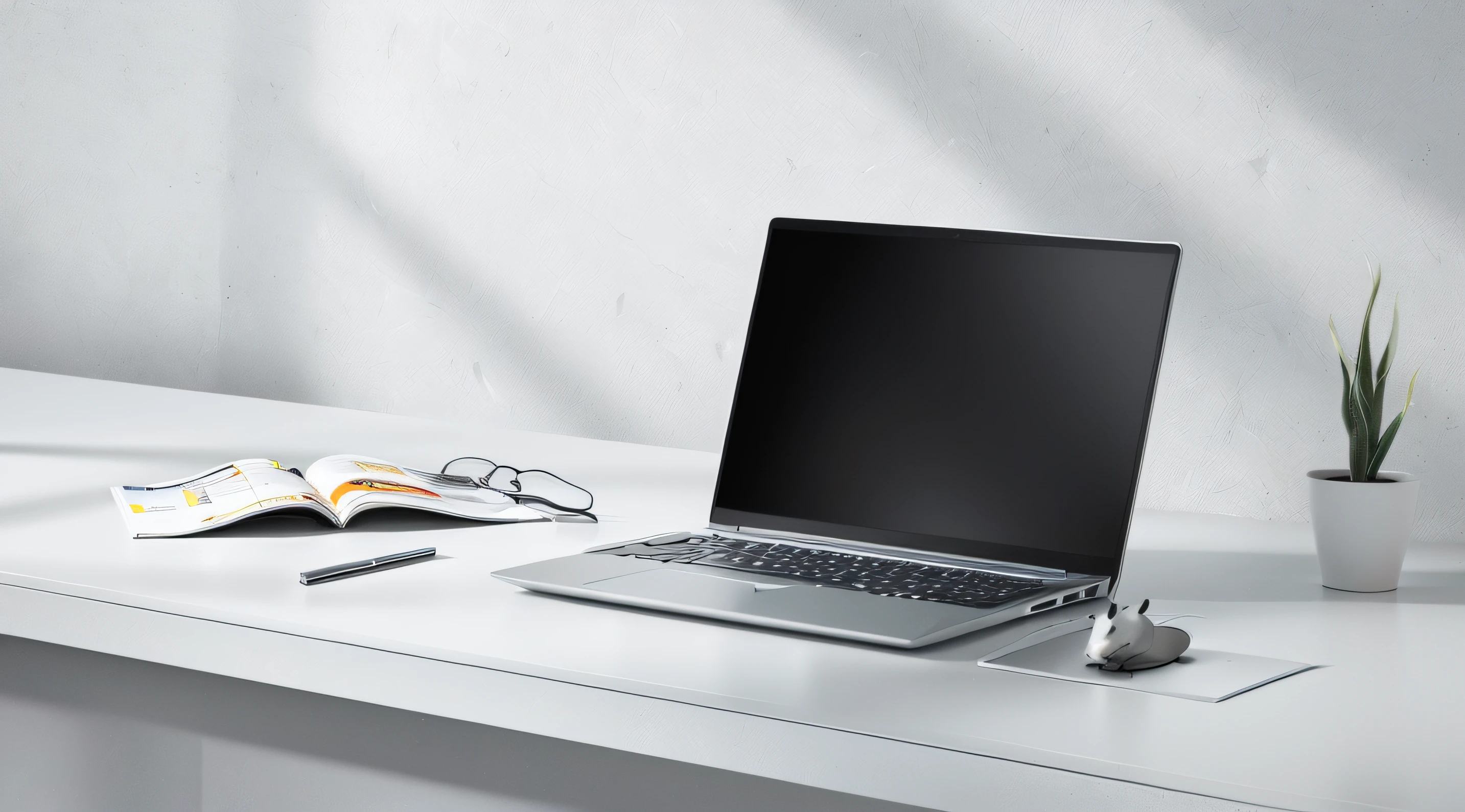 There was a laptop on the table,There is a mouse on it, computer render, Laptop, bottom angles, working on a laptop at a desk, Computer, angled view, computer render, product image, laptop, right angled view, 3d computer render, Full image, computer cgi, console and computer, minimalist desk