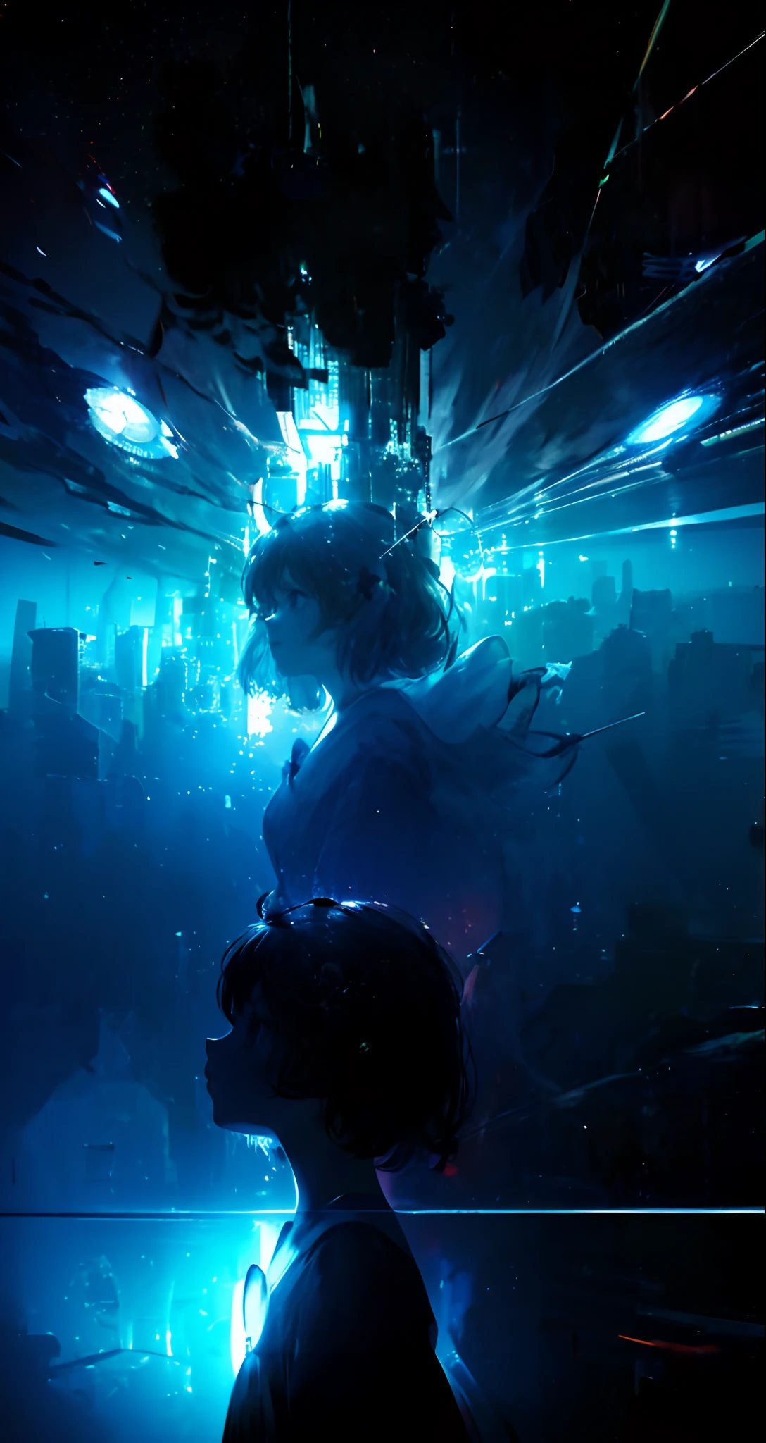 masterpiece, best quality, movie still, 1girl, floating in the sky, cloud girl, cloud, (close-up:1.1), bright, happy, fun, soft lighting, (Bauhaus, shapes, lines, abstract:1.1)