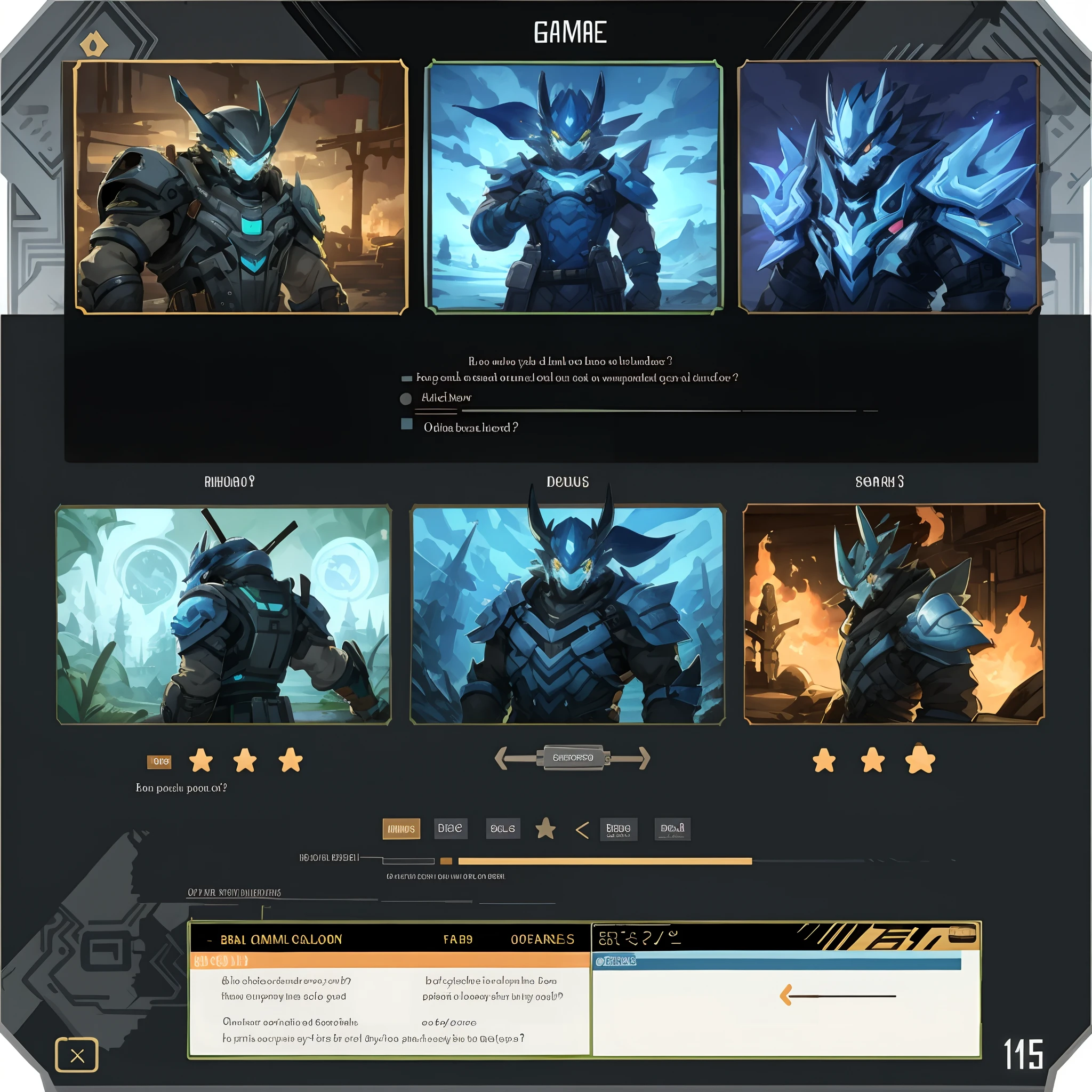 PC Game character selection screen,