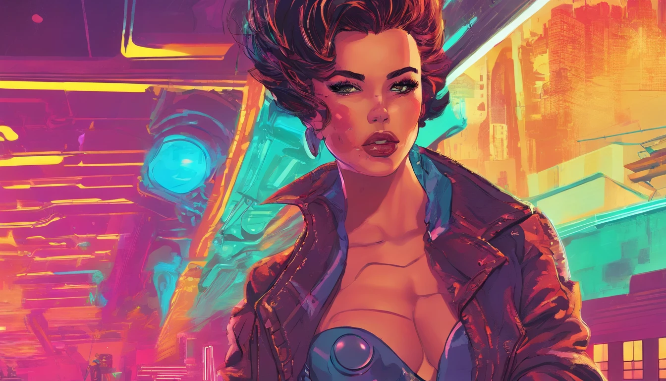 The woman, dressed in a fashionable coat in the city, ciberpunk, 2D art games, Detailed character expressions, close up, in the style of soft brushstroke realism, Dark and neon colors, ::1 décolleté ::-0.5 --ar 2:3 - without splitting