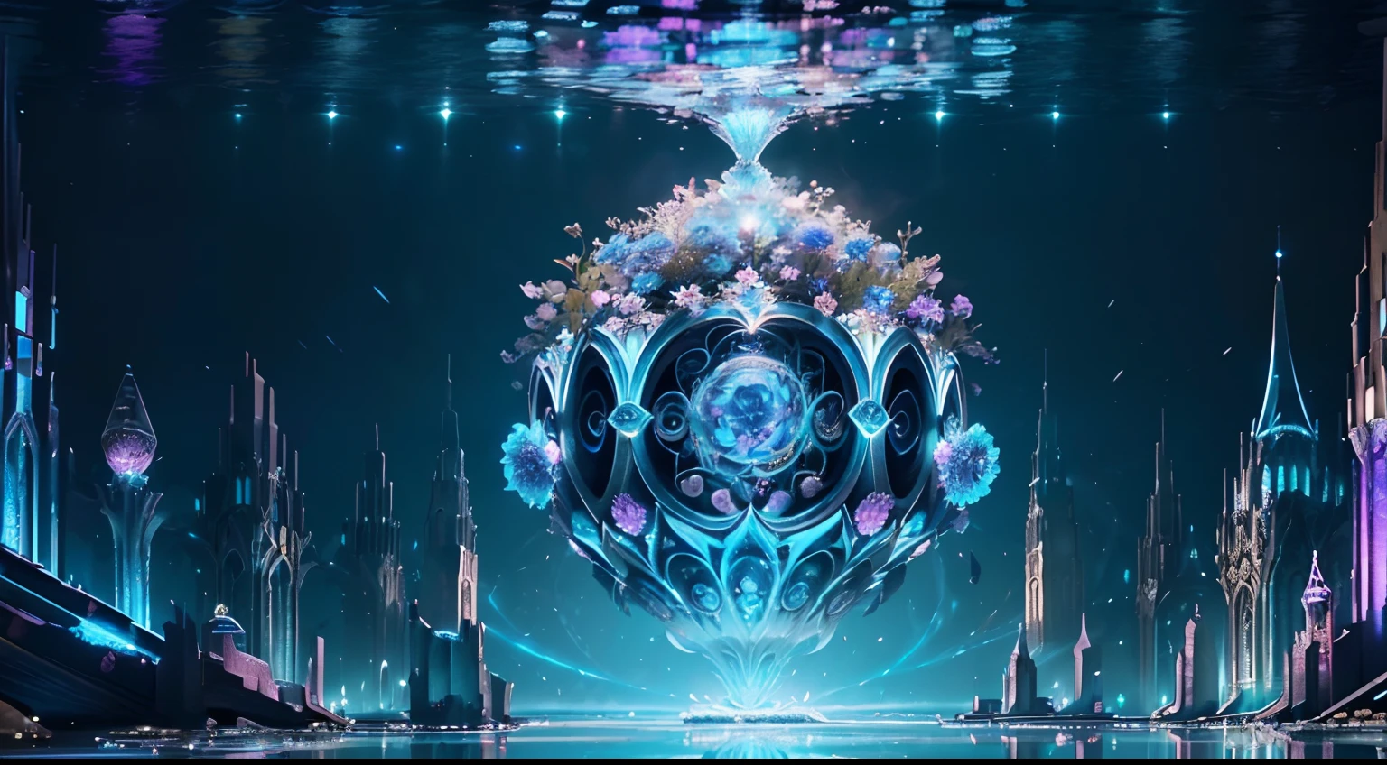 witness the splendor, crafted with a variety of techniques and technologies. (explore the ultimate beauty of depth underwater metropolis), (brought to life through a fusion of different artistic styles. illustration:2), stunning underwater metropolis where fantasy and mystery intertwine, towering central pillar housing a mesmerizing array of neuron flowers dancing in a water tank. magnificent underwater metropolis, mystique is brought to life through a magnificent central pillar adorned, their delicate petals swaying in the currents. vibrant neuron flowers, mesmerizing garden of neuron flowers. where magic and wonder come together, be seen dimly, bioluminescent with chromatic aberration, light painting coating, intricate detailed texture, intricate detailed detail, top quality, masterpiece, conceptual contrast, crystal cluster, meticulously designed with a blend of traditional and modern rendering methods. crisp clarity that is unmatched, insane details, divine possession, intricate surface detail, water and light aesthetics,