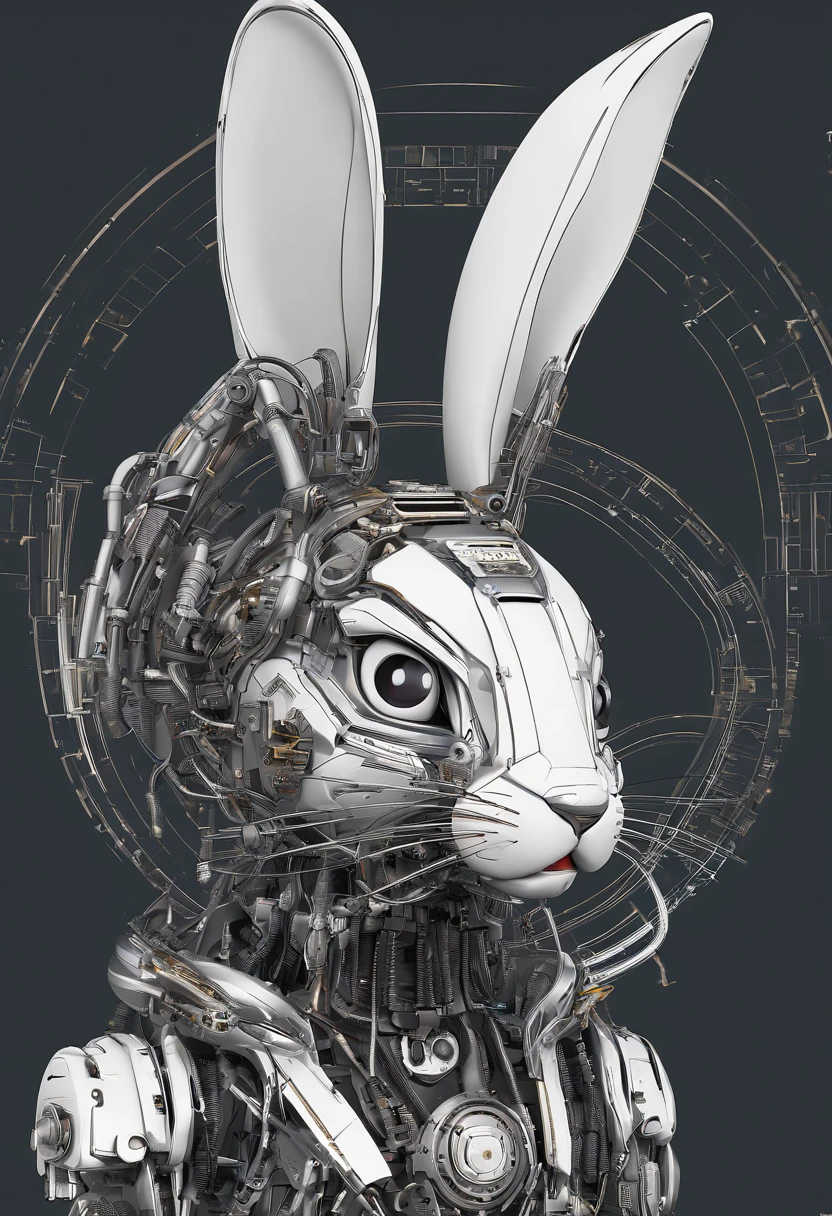 Mecha Rabbit,Long ears,The mouth of a rabbit,Beautifully carved,,（Rabbit anthropomorphism）,Rich in color,Exquisitely,Jumping action.There are flowers around,Tight fit,On the back is the moon,sportrait