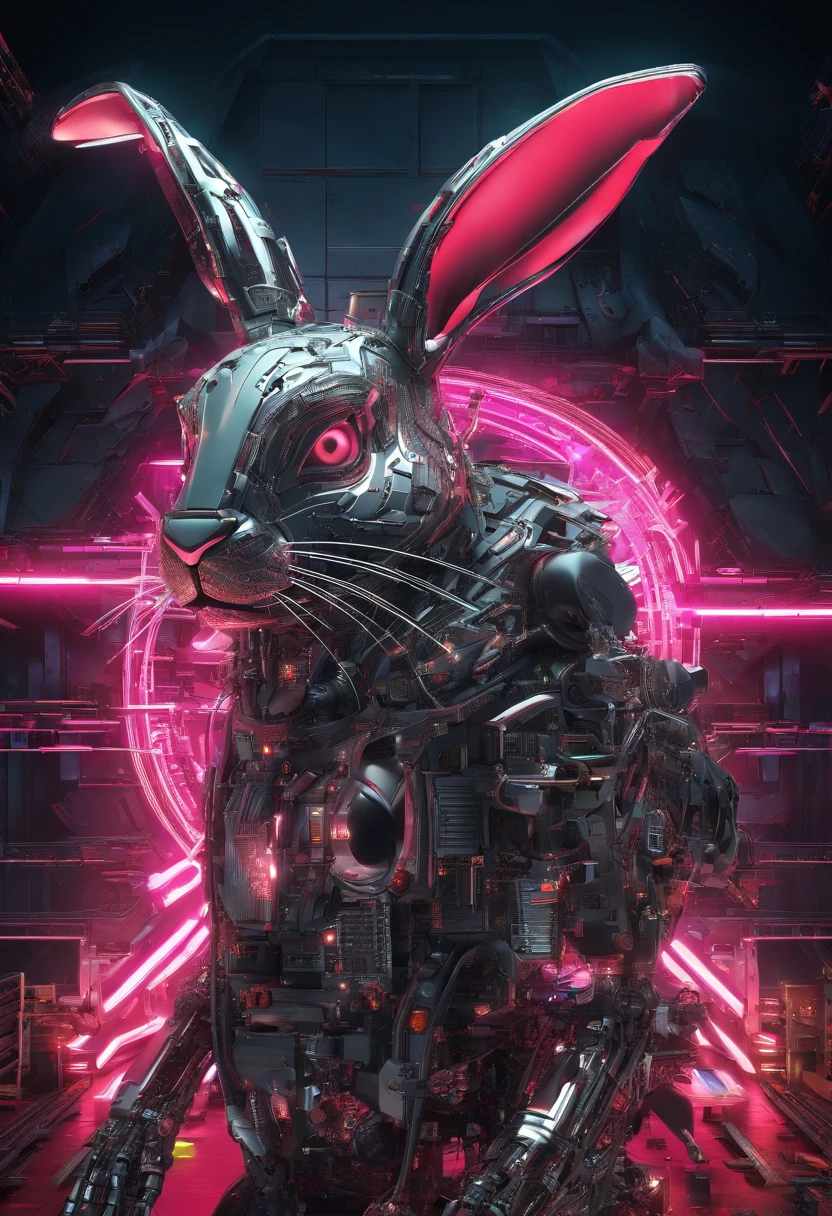 Mecha Rabbit,Long ears,The mouth of a rabbit,Beautifully carved,,(Rabbit anthropomorphism),Rich in color,Exquisitely,Jumping action.There are flowers around,Tight fit,On the back is the moon,sportrait