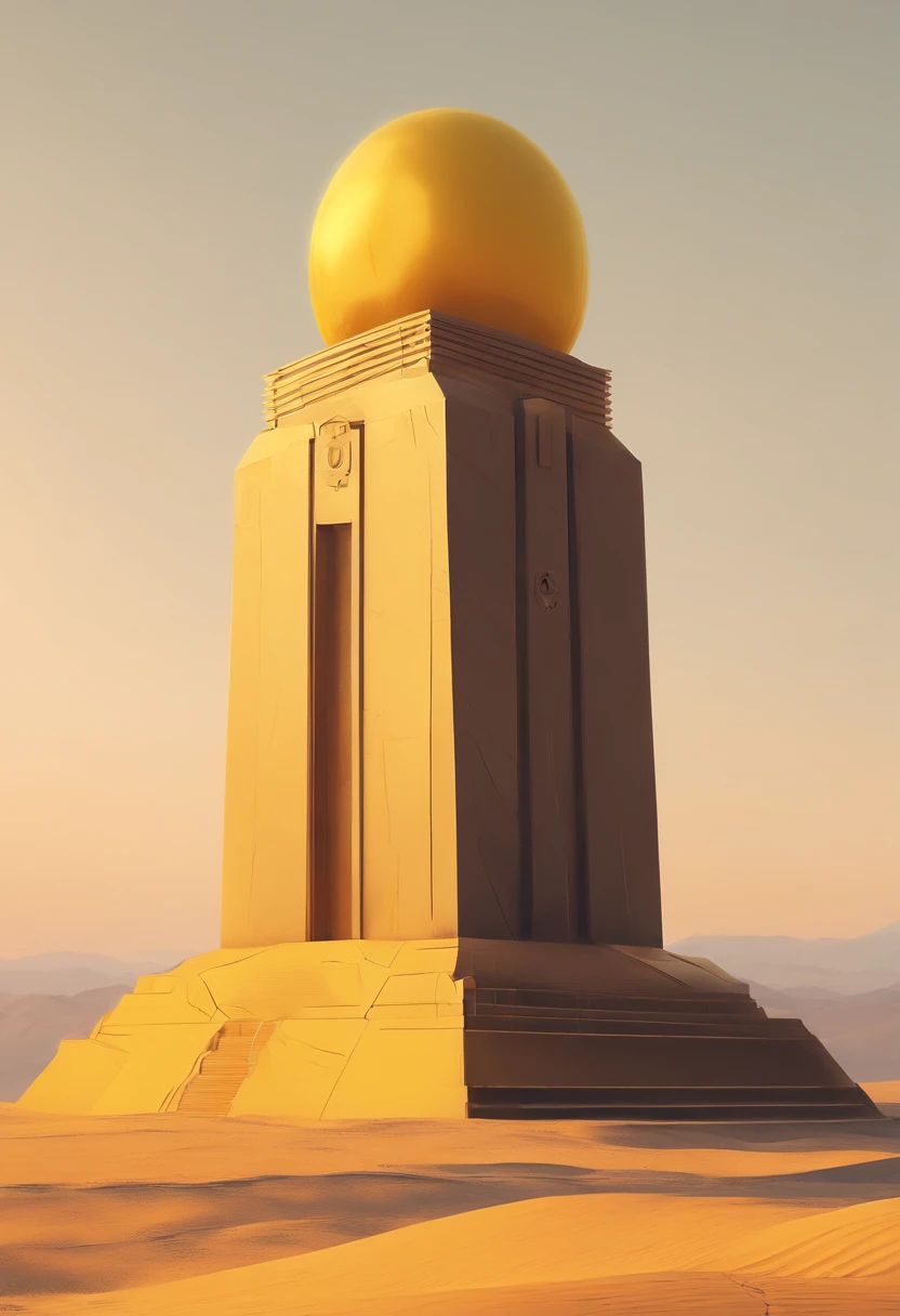indie game art, simple, minimalist, steampunk glowing yellow monument symbolising happiness,