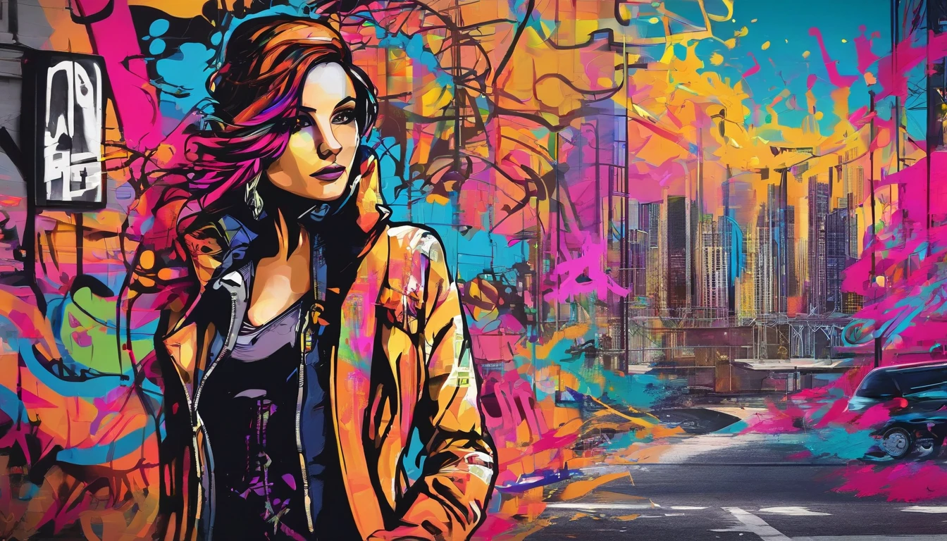 The woman, dressed in a fashionable coat in the city, ciberpunk, 2D art games, Detailed character expressions, close up, in the style of soft brushstroke realism, Dark and neon colors,  ::1 neckline ::-0.5 --ar 2:3 - without splitting