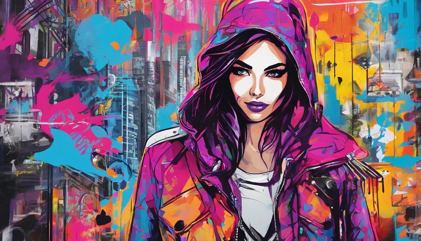 The woman, dressed in a fashionable coat in the city, ciberpunk, 2D art games, Detailed character expressions, close up, in the style of soft brushstroke realism, Dark and neon colors, ::1 neckline ::-0.5 --ar 2:3 - without splitting