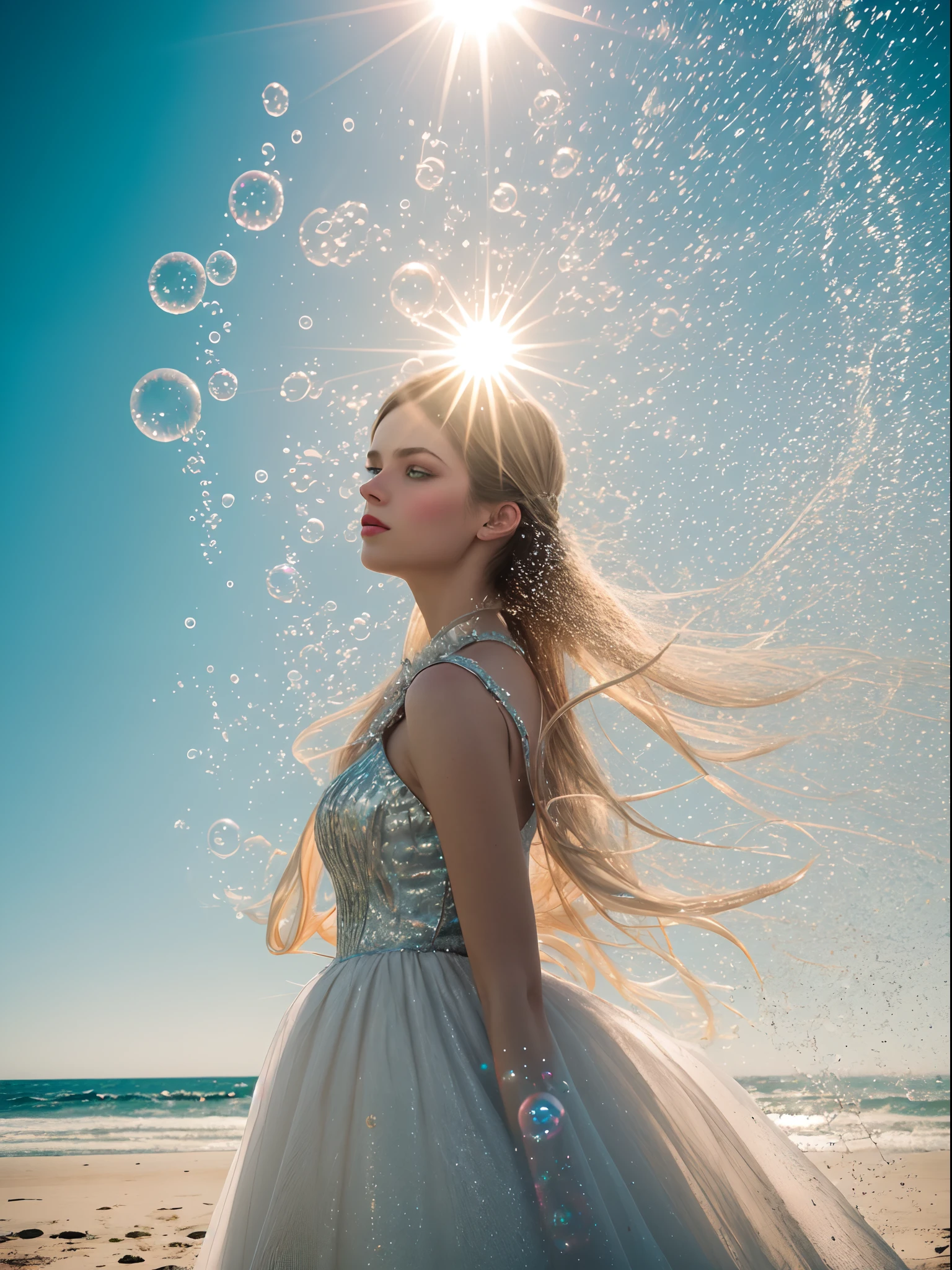 surrealism, Dream Heart, vintage fashion, editorial, Abstract art, emptiness, Bubbles and glitter,Natural sun light, Wonderland and ocean, Minimalism. --AR 16:9 --9 2 --s 750**