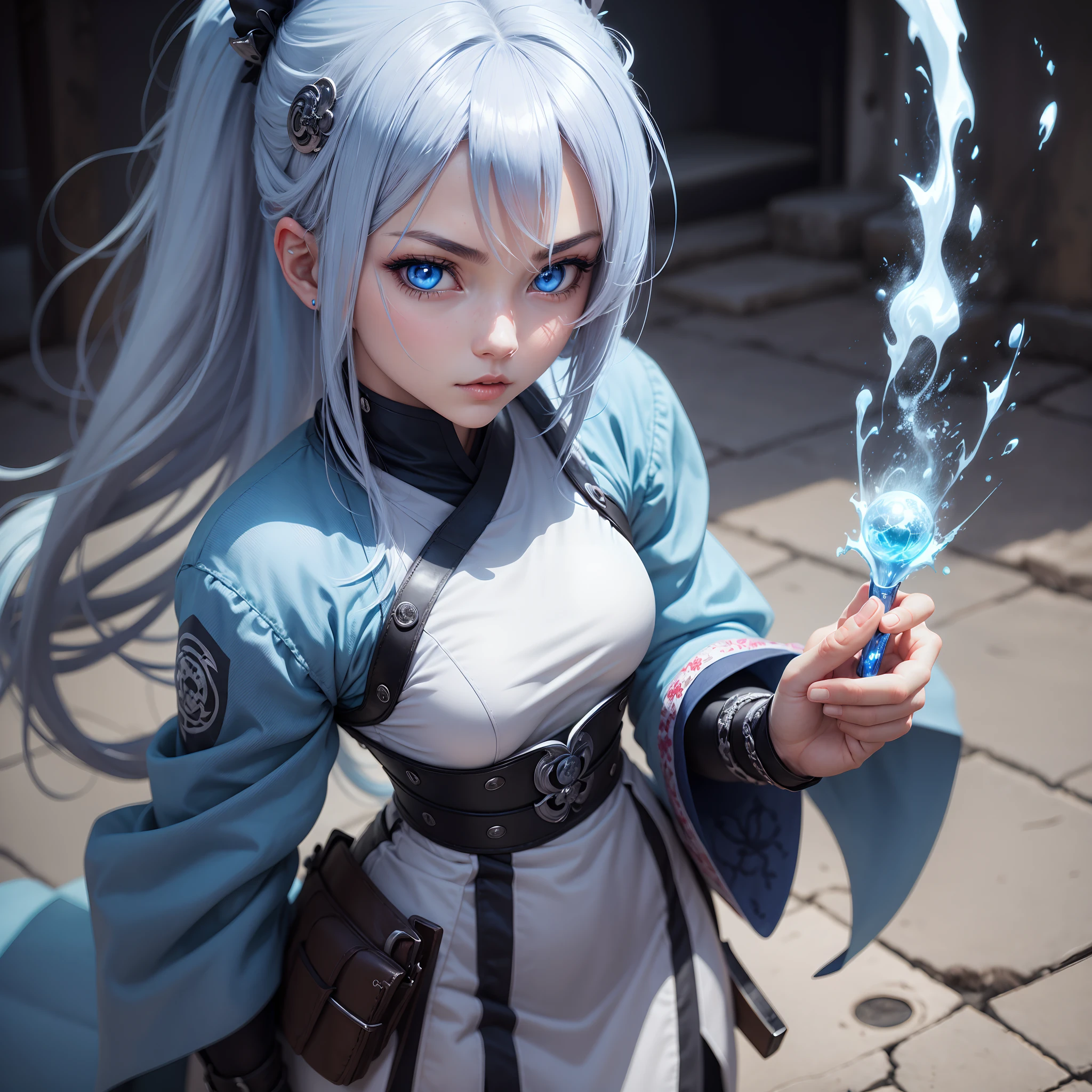 younggirl blue eyes silber hair kunoichi