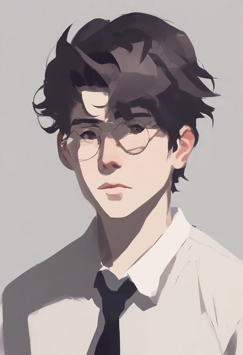 indie game art, simple, minimalist, sad looking young boy, messy hair
