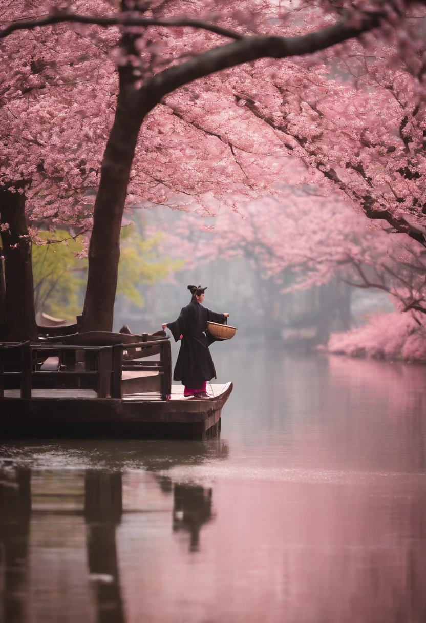 Wuxia style,China-style,Huge copper mirror,petals,peach blossom,In pink,purpleish color,--AR 16:9 --9 2 --s 750**