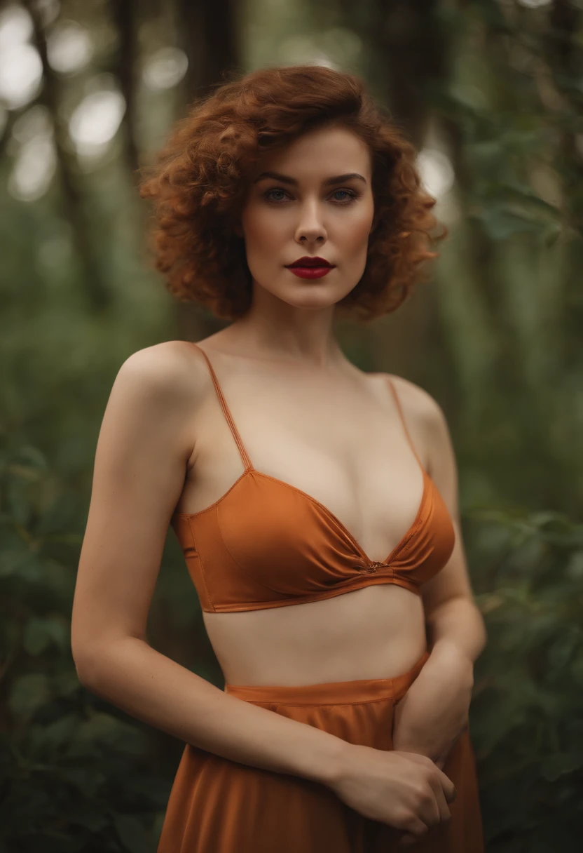 Woman standing with classic theme, kodak, lofi, naked chest, beautiful breast, innocent face