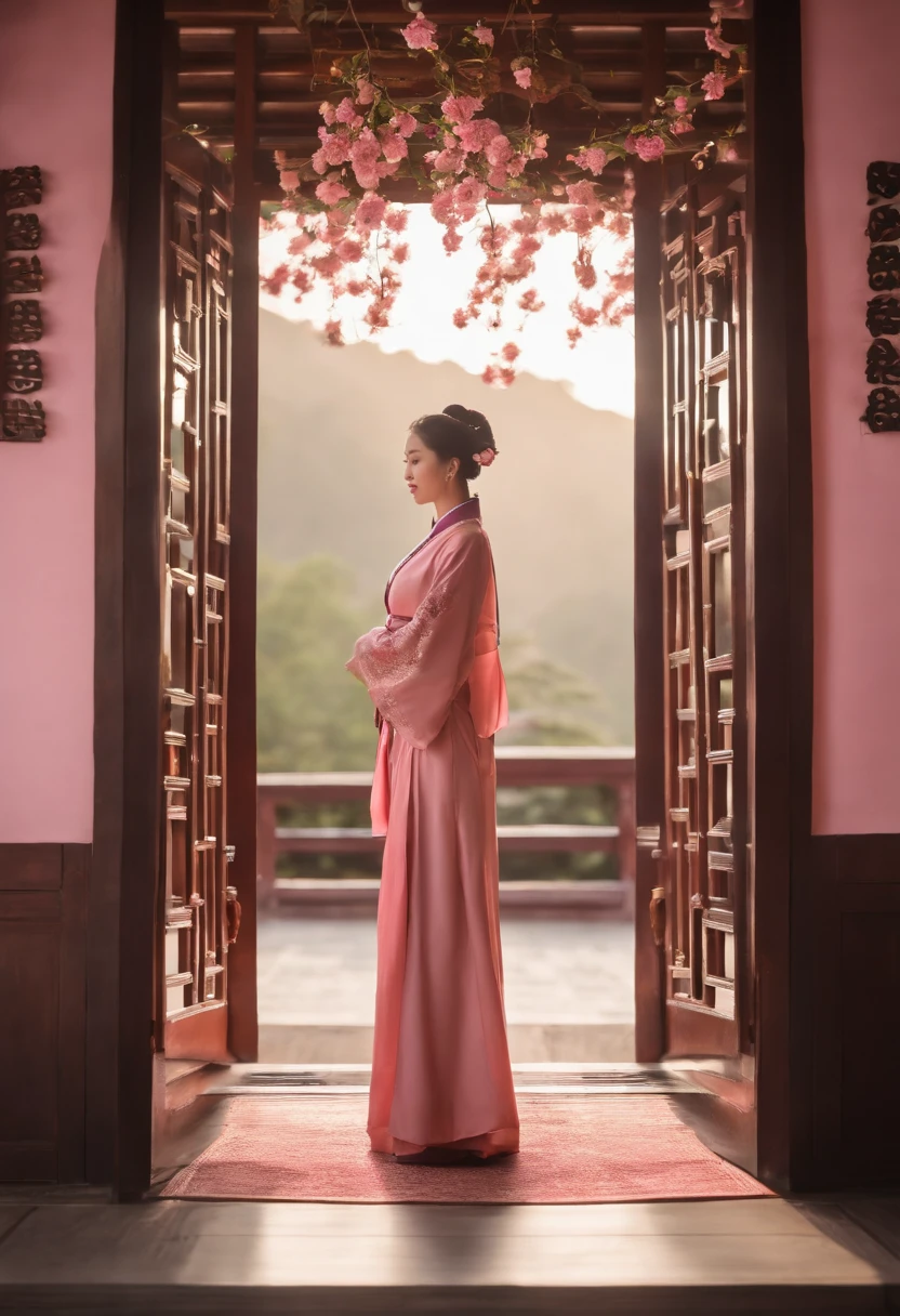 Wuxia style，China-style，Huge copper mirror，petals，peach blossom，In pink，purpleish color，doors，Huge copper mirror，No characters - AR 16:9 --9 2 --s 750**